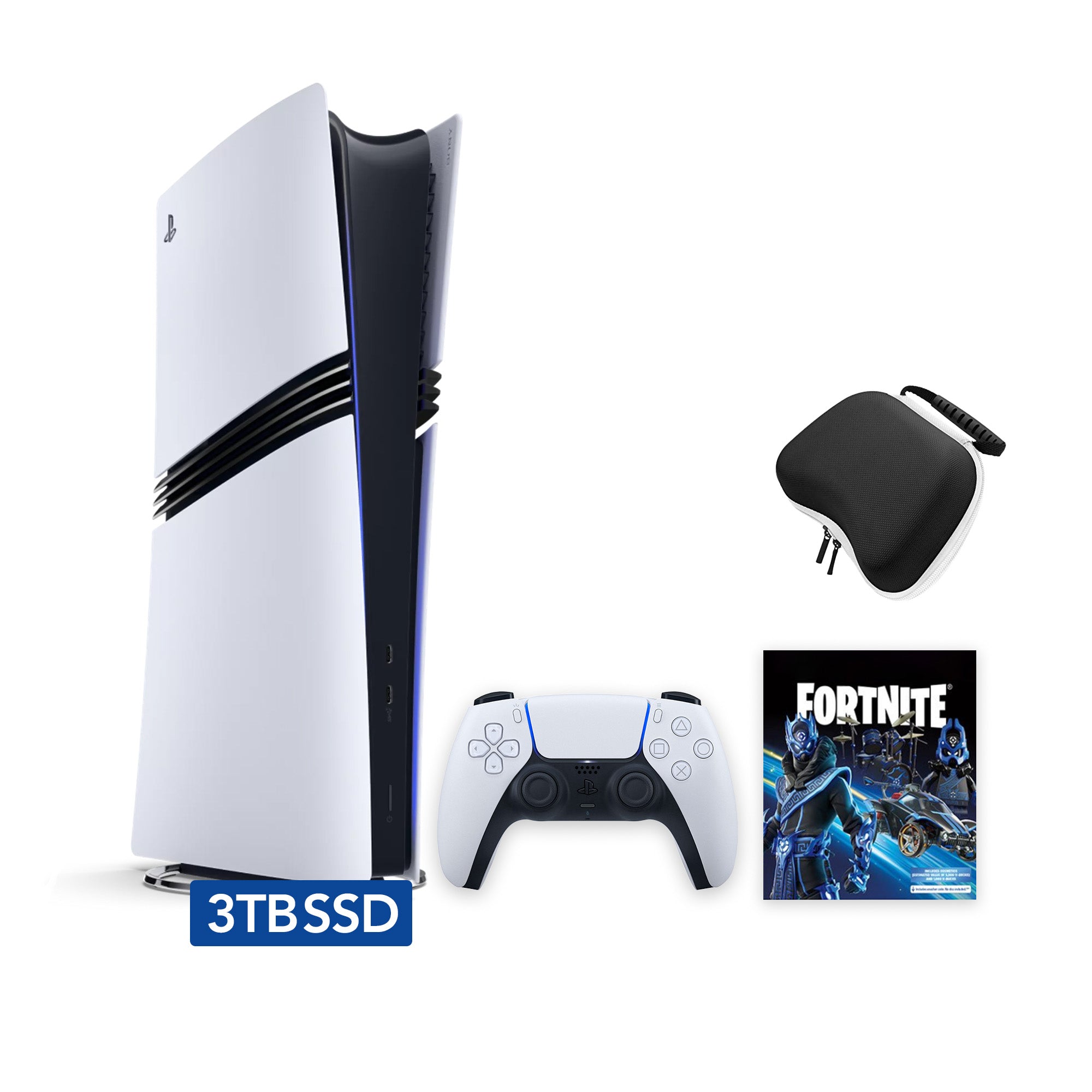 PlayStation 5 Pro Upgraded 3TB Digital Edition Fortnite Cobalt Star Bundle and Mytrix Controller Case - White, Flagship Pro PS5 3TB PCIe SSD Gaming Console