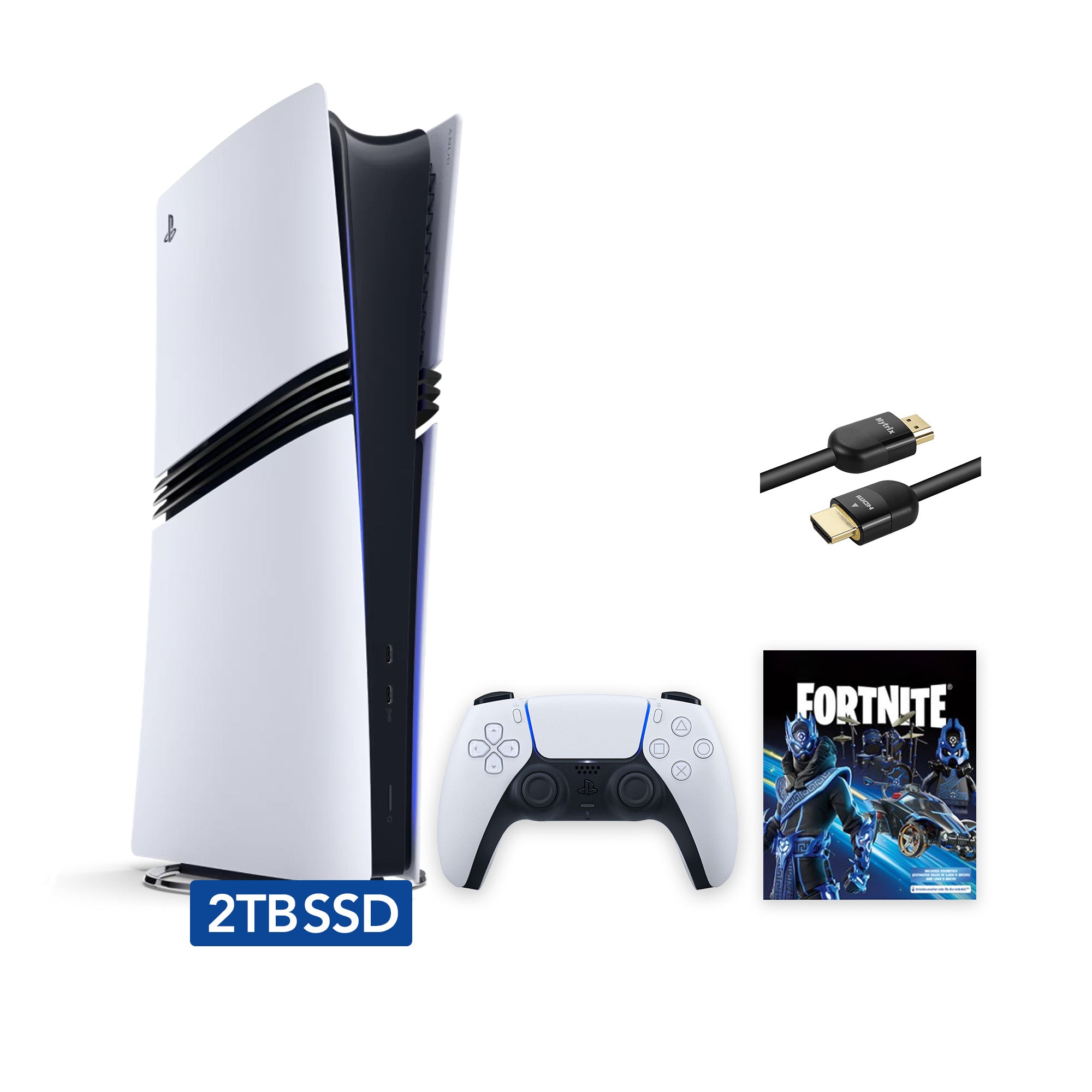 PlayStation 5 Pro Digital Edition Fortnite Cobalt Star Bundle and Mytrix 8K HDMI Ultra High Speed Cable - White, Flagship Pro PS5 2TB PCIe SSD Gaming Console