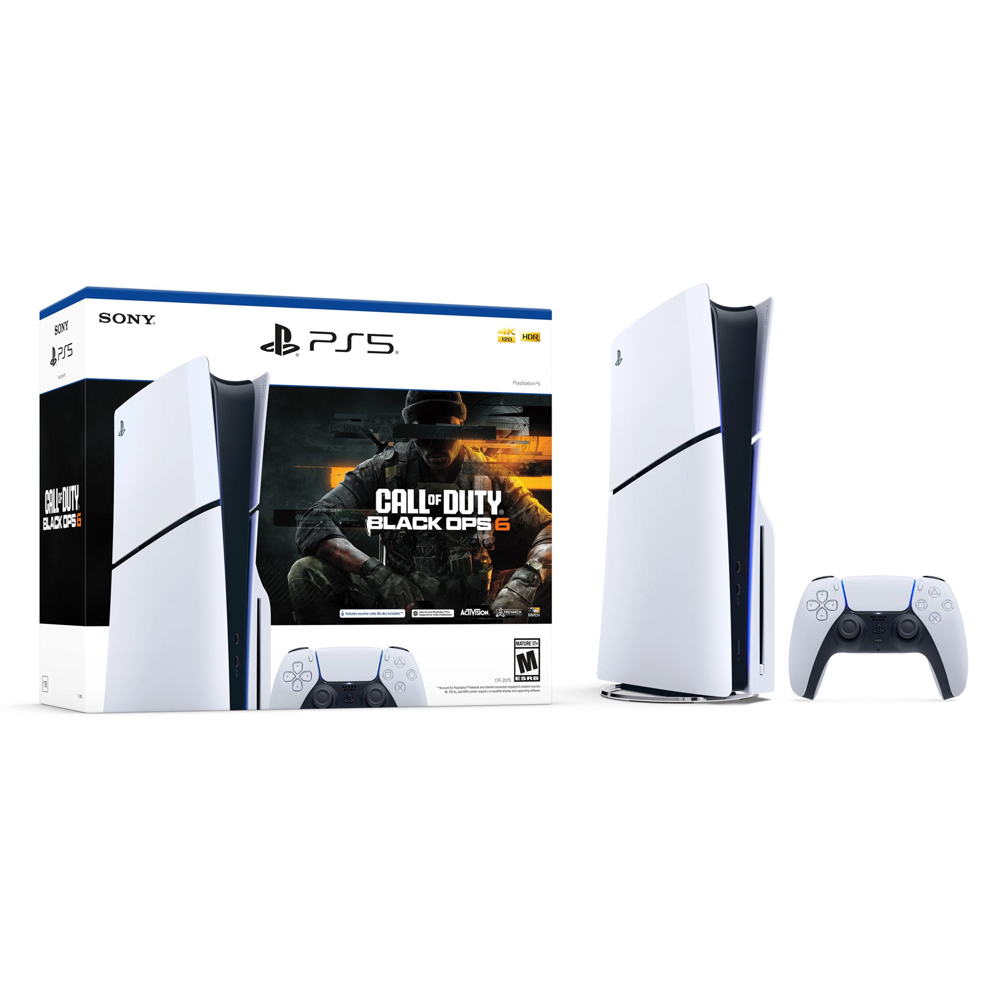 PlayStation 5 Slim Digital 1TB SSD Call of Duty Black Ops 6 Console with Two Controllers, White and Sterling Silver DualSense and Dual Controller Charger - PS5 Slim Digital Console
