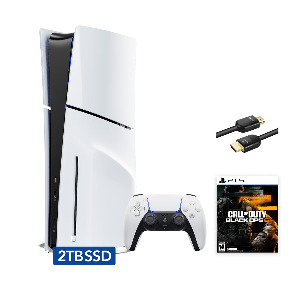 2025 New PlayStation 5 Slim Upgraded 2TB Disc Edition Call of Duty: Black Ops 6 Bundle and Mytrix 8K HDMI Ultra High Speed Cable - White, Slim PS5 2TB PCIe SSD Gaming Console