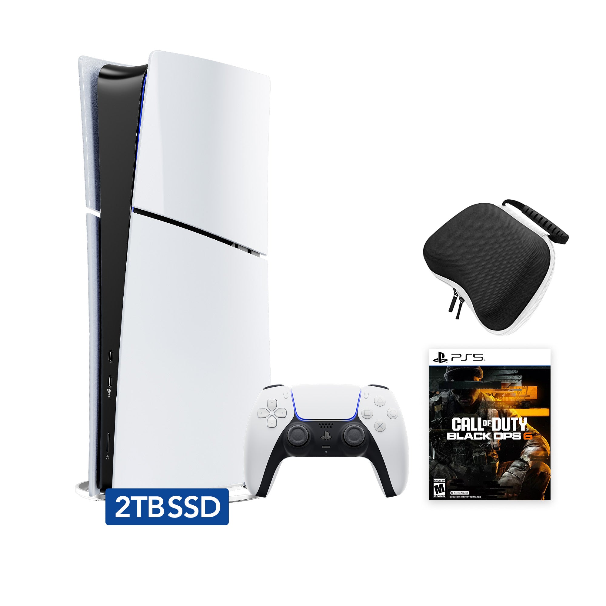 2025 New PlayStation 5 Slim Upgraded 2TB Digital Edition Call of Duty: Black Ops 6 Bundle and Mytrix Controller Case - White, Slim PS5 2TB PCIe SSD Gaming Console