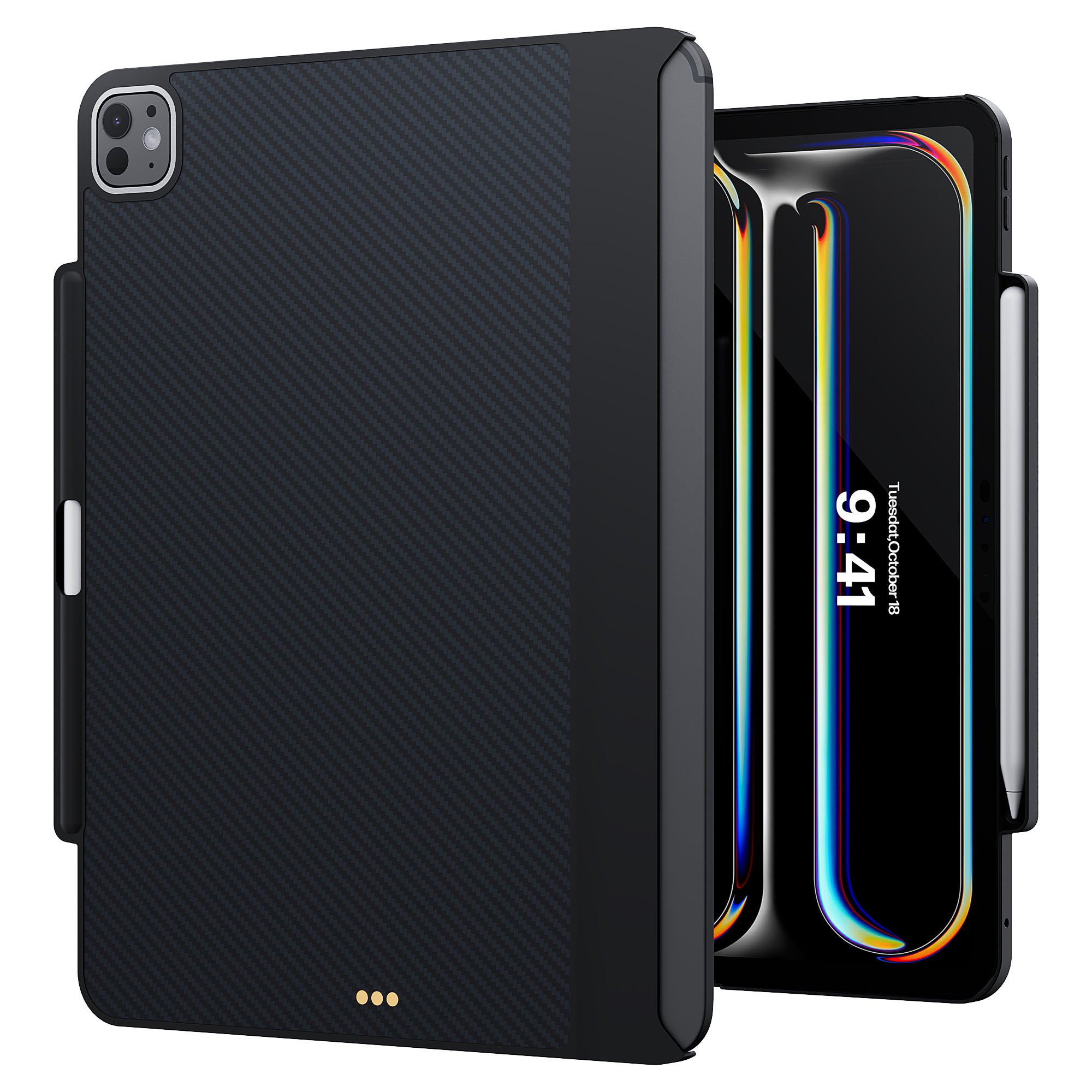 iPad Pro 13 inch Case (M4, 2024) with Pencil Holder, Magnetic Case Compatible with Magic Keyboard, Support Apple Pencil Charging, Slim Protective Cover with Carbon Fiber Texture