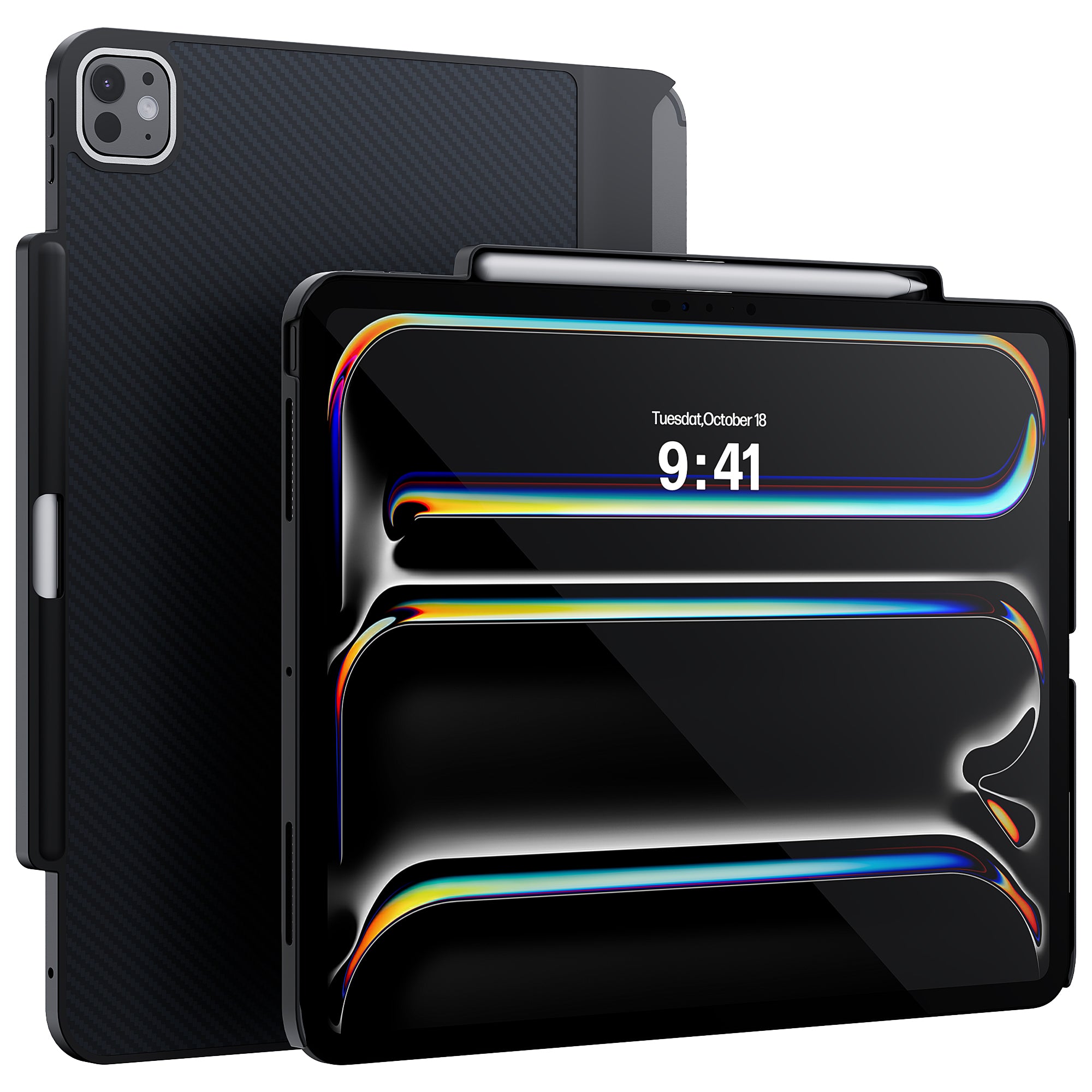 iPad Pro 13 inch Case (M4, 2024) with Pencil Holder, Magnetic Case Compatible with Magic Keyboard, Support Apple Pencil Charging, Slim Protective Cover with Carbon Fiber Texture