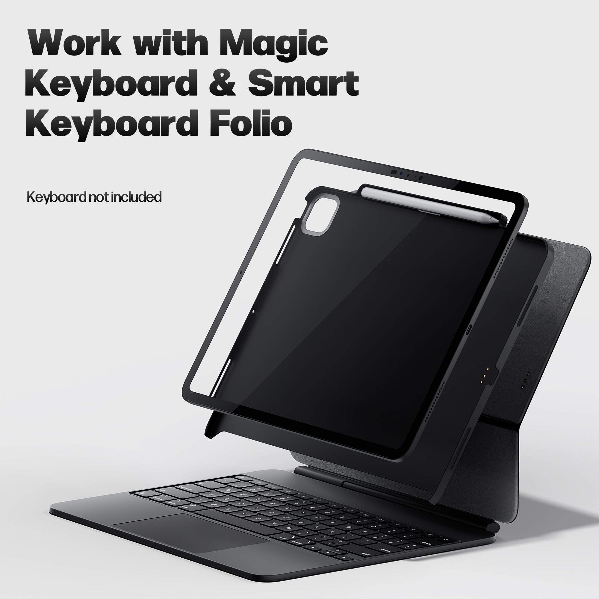 iPad Pro 13 inch Case (M4, 2024) with Pencil Holder, Magnetic Case Compatible with Magic Keyboard, Support Apple Pencil Charging, Slim Protective Cover with Carbon Fiber Texture