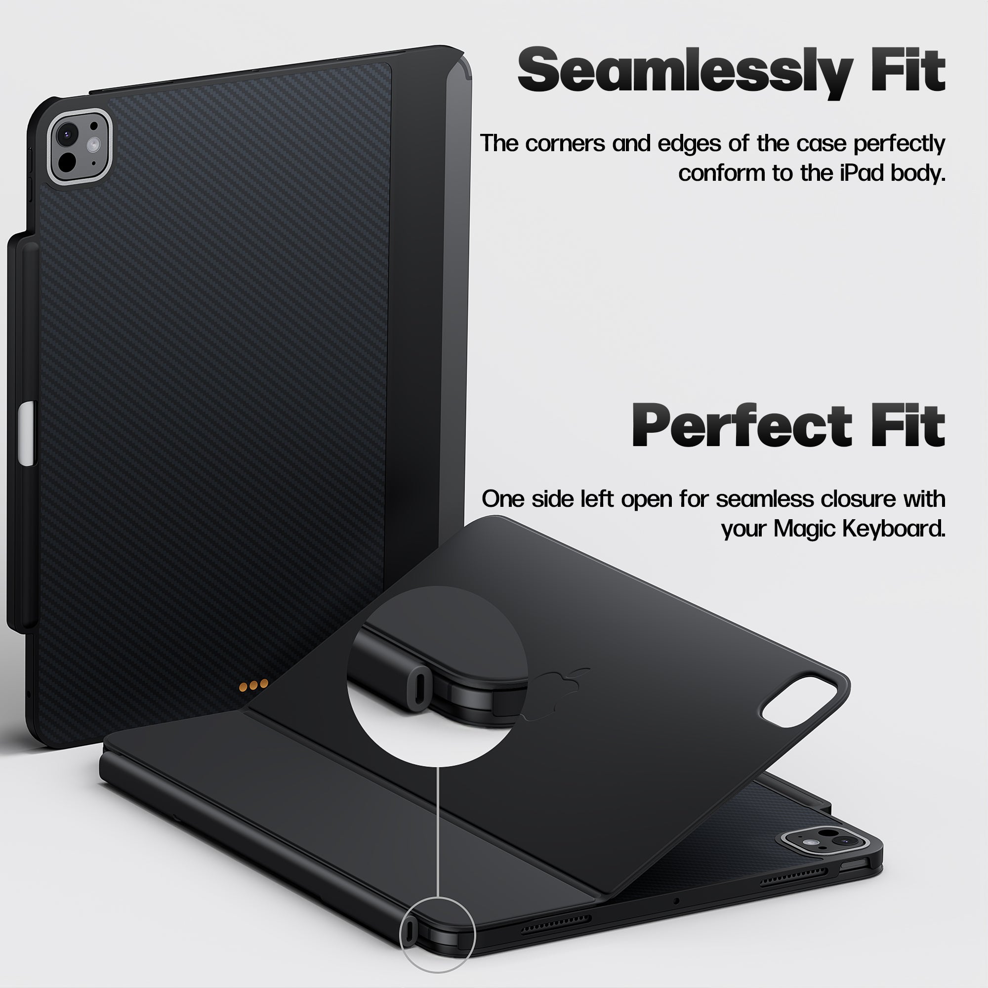 iPad Pro 13 inch Case (M4, 2024) with Pencil Holder, Magnetic Case Compatible with Magic Keyboard, Support Apple Pencil Charging, Slim Protective Cover with Carbon Fiber Texture