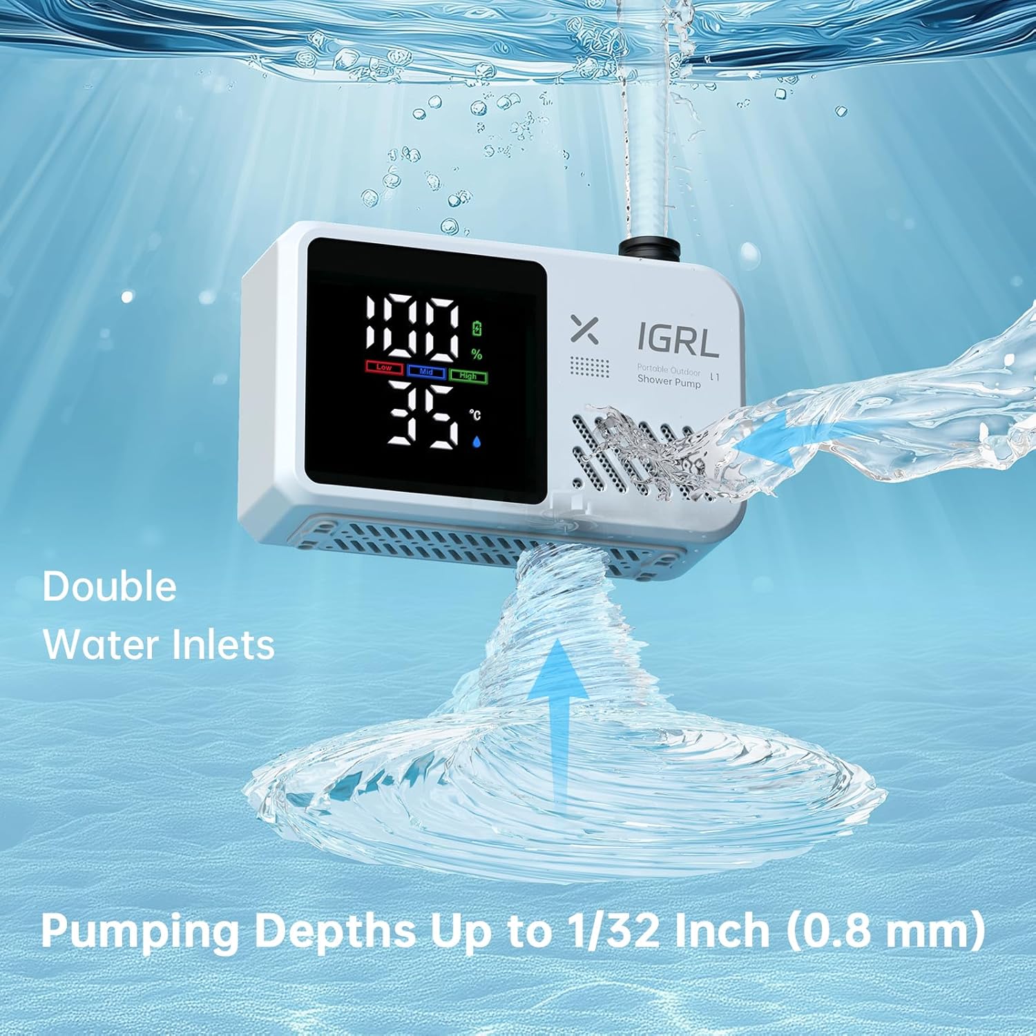 Portable Camping Shower kit - Rechargeable Pump with Bath Sponge, One-Button Control, 10L/min Flow, 4 Spray Modes,  IPX8 Waterproof, for Hiking, Travel, Car Washing, Pet, Watering Plants White