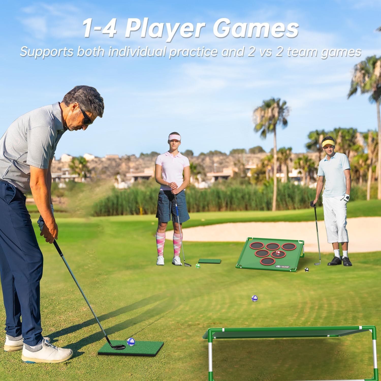 Golf Chipping Cornhole Set - 20 Velcro Balls, Putting Mat, Putter and Carrying Bag - Target Games for Golfers, Fathers, Indoor Outdoor Backyard