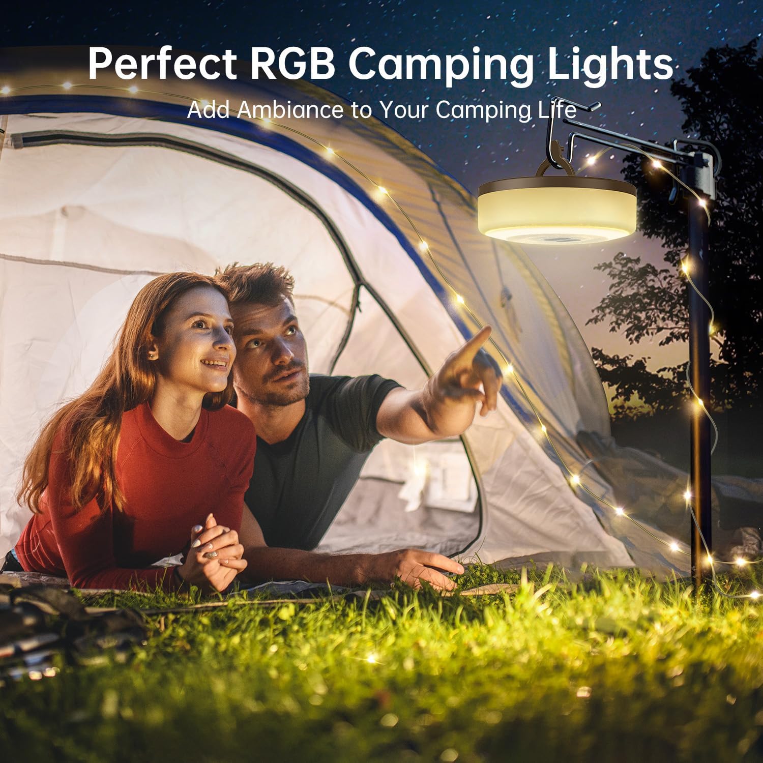 Camping String Lights (2-Pack): 33FT, 7 Modes, IPX4 Waterproof, Rechargeable LED, 25s Rapid Recovery for Outdoor Tent, Hiking, and Décor, Yellow