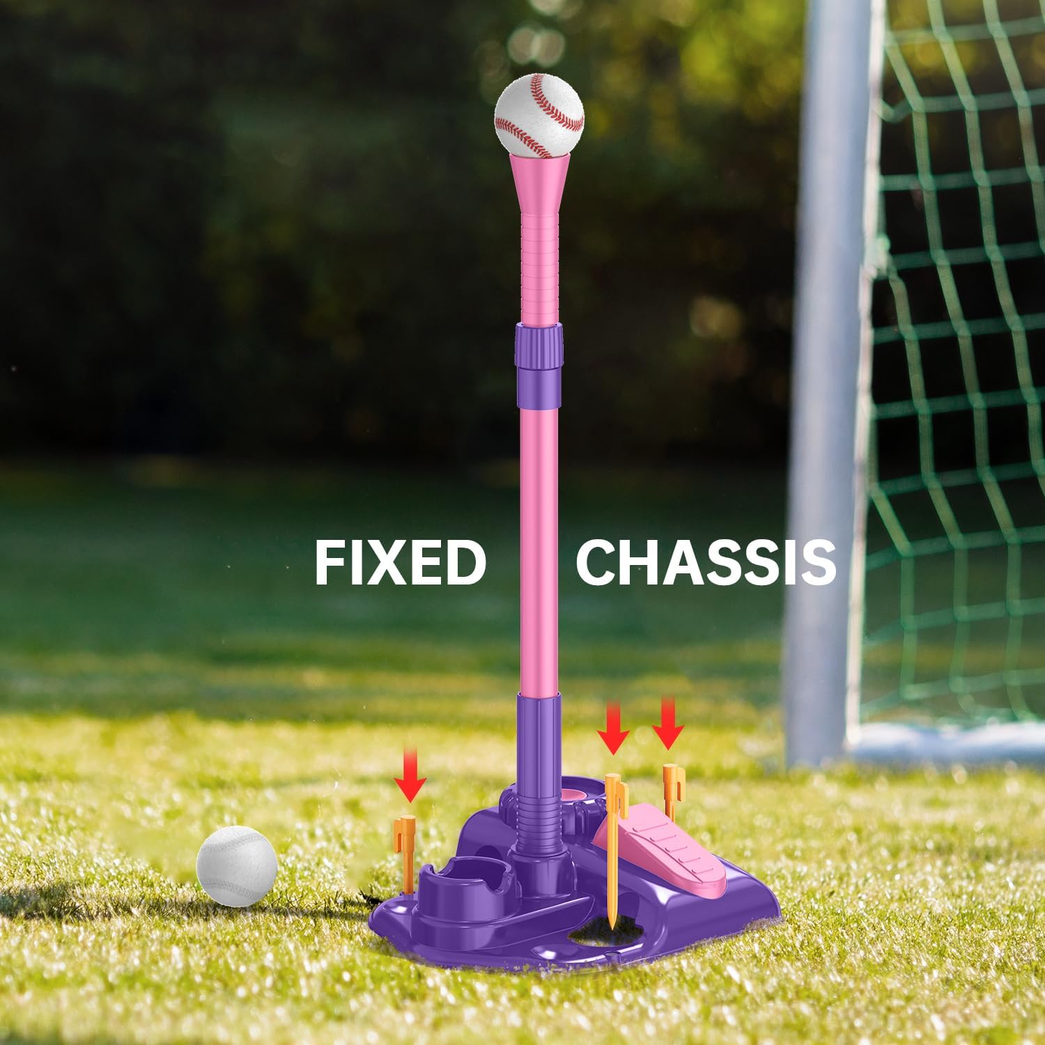 3-in-1 T Ball Set for Kids 3-5 5-8 , Baseball Tee Set with Adjustable Batting Tee & Pitching Machine & Retractable Baseball Bat & 6 Baseballs, Outdoor Toy Gifts for Boys Girls Toddlers, Purple