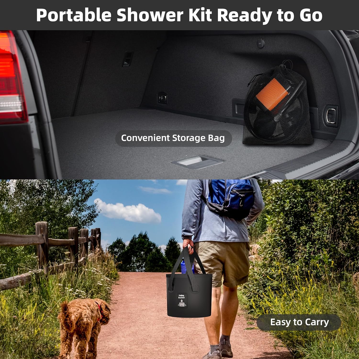 Portable Camping Shower, Upgrade 6000mAh Rechargeable Electric Shower Pump & 5 Gallon Collapsible Bucket, LED Display, Multiple Spray Modes, Portable Shower for Outdoor Camping Hiking (Orange)