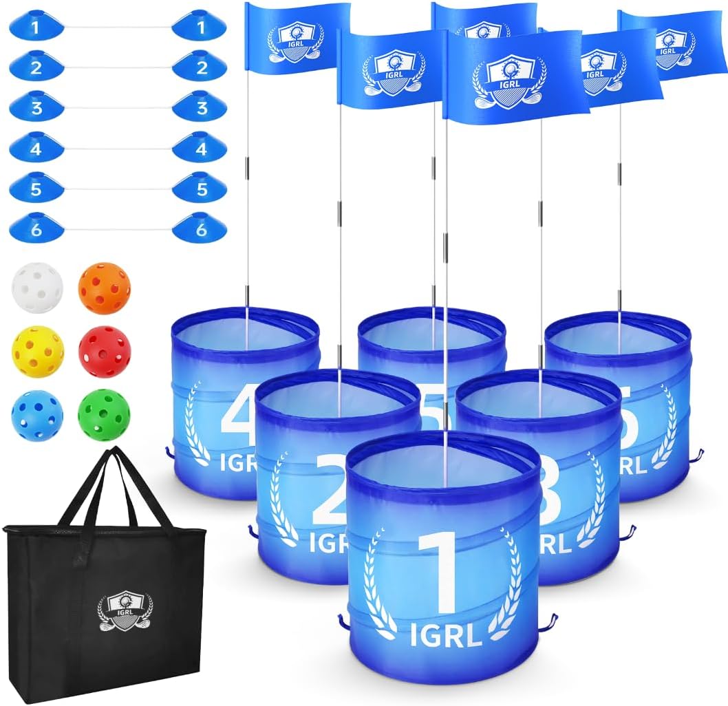 Golf Bucket Yard Game, Backyard Golf Game for Adults and Family, Portable 6 Hole Golf Course with Balls and Flag, Outdoor Indoor Golf Gifts for Lawn, Park, Beach, Yard, Camping and Hotel
