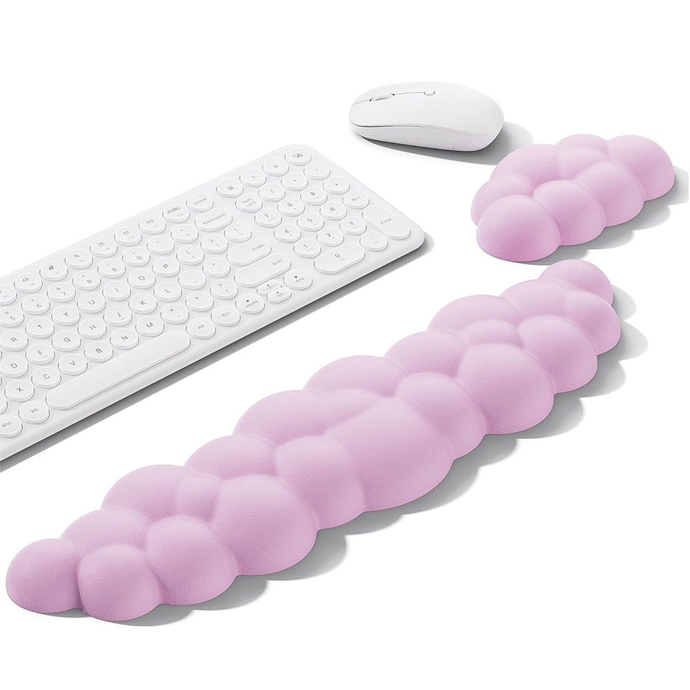 Leather Cloud Wrist Rest Set for Keyboard and Mouse, Ergonomic Memory Foam Wrist Support Mouse Pad, Desk Cloud Wrist Pad with Non-Slip PU Base, Typing Pain Relief, for Home Office Computer Gaming