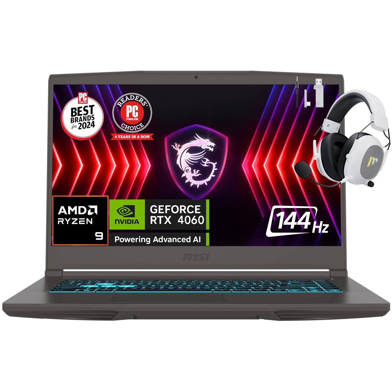 MSI Thin A15 AI 15.6” 144Hz FHD Gaming Laptop, AMD Ryzen 9-8945HS, NVIDIA Geforce RTX 4060, 16GB DDR5 RAM, 1TB NVMe SSD, WiFi 6E, Cooler Boost, Backlit Keyboard, w/Mytrix Accessory, Win 11 - Black
