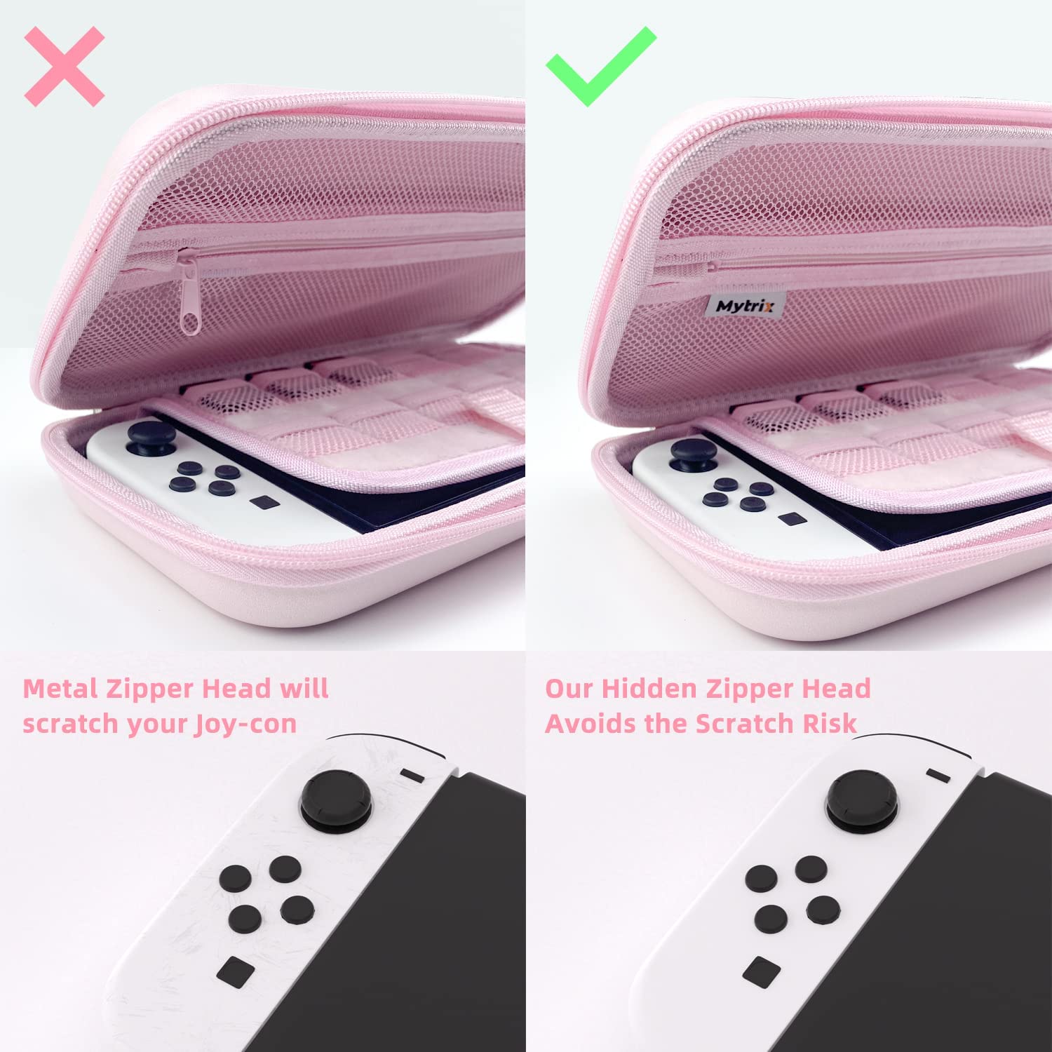 Sakura Pink Mytrix Carrying Case 4 in 1 Bundle for Nintendo Switch OLED, Skin Stickers, Screen Protector, 2 Joystick Caps