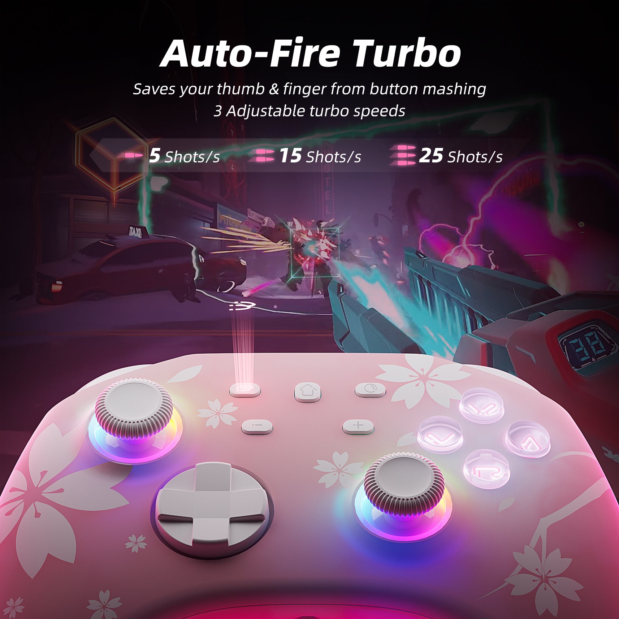 Mytrix Wireless Pro Controllers for Nintendo Switch, Windows PC iOS Android Steam/Steam Deck, Sakura Pink Bluetooth Controller with Programmable, Headphone Jack, Adjustable LED Light/Turbo/Vibration