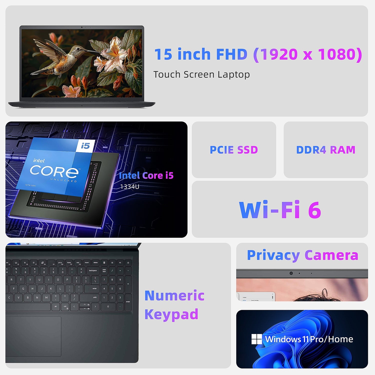 Dell Inspiron 3535 15.6” FHD Touchscreen Laptop, Intel Core i5-1334U, 8GB RAM, 512GB SSD, 3-in-1 External Storage Bundle, Lifetime Office, WiFi 6, Keypad, HDMI, Windows 11 Pro