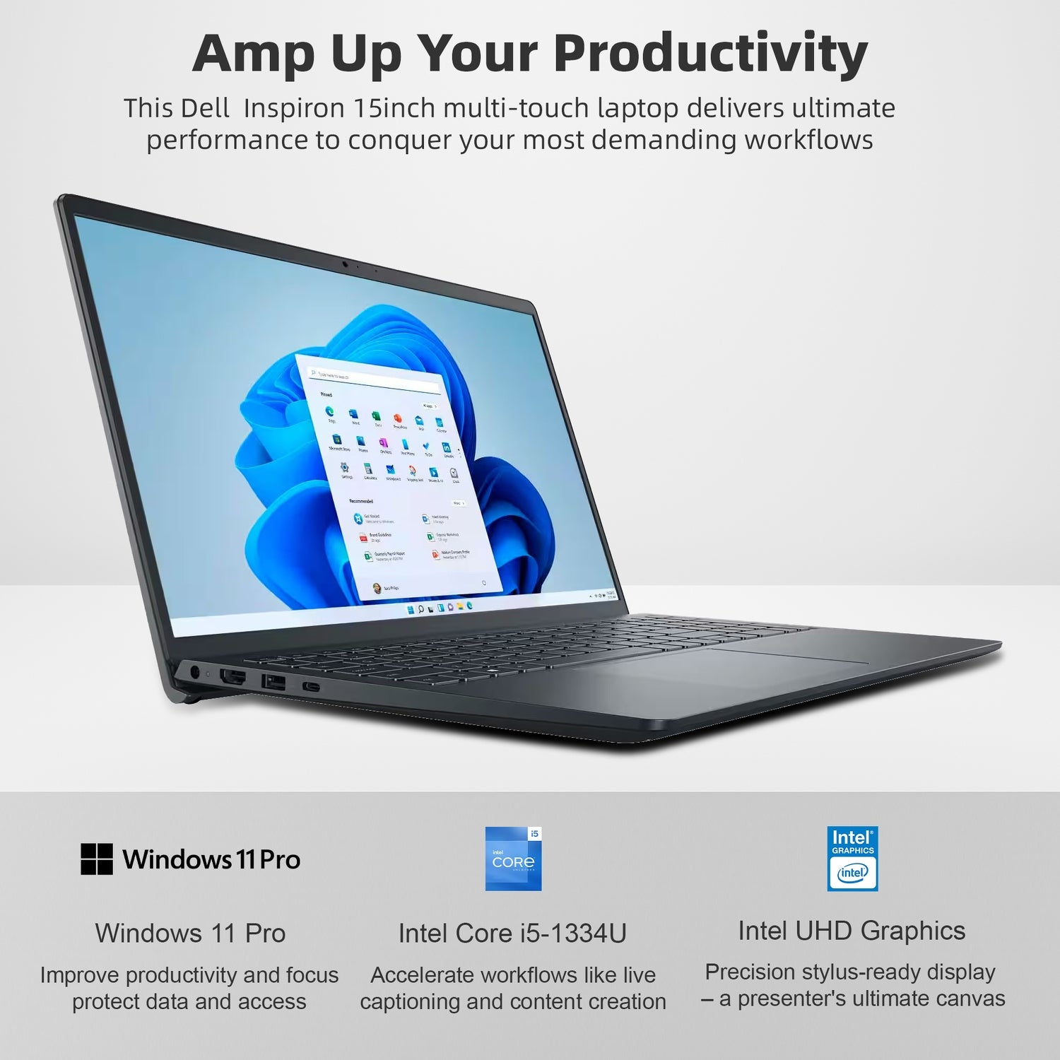 Dell Inspiron 3535 15.6” FHD Touchscreen Laptop, Intel Core i5-1334U, 8GB RAM, 512GB SSD, 3-in-1 External Storage Bundle, Lifetime Office, WiFi 6, Keypad, HDMI, Windows 11 Pro