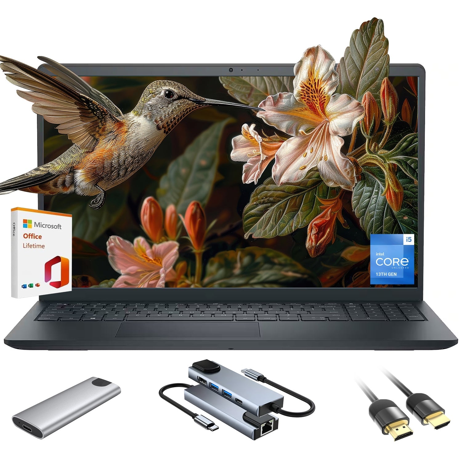 Dell Inspiron 3535 15.6” FHD Touchscreen Laptop, Intel Core i5-1334U, 32GB RAM, 2TB SSD, 3-in-1 External Storage Bundle, Lifetime Office, WiFi 6, Keypad, HDMI, Windows 11 Home