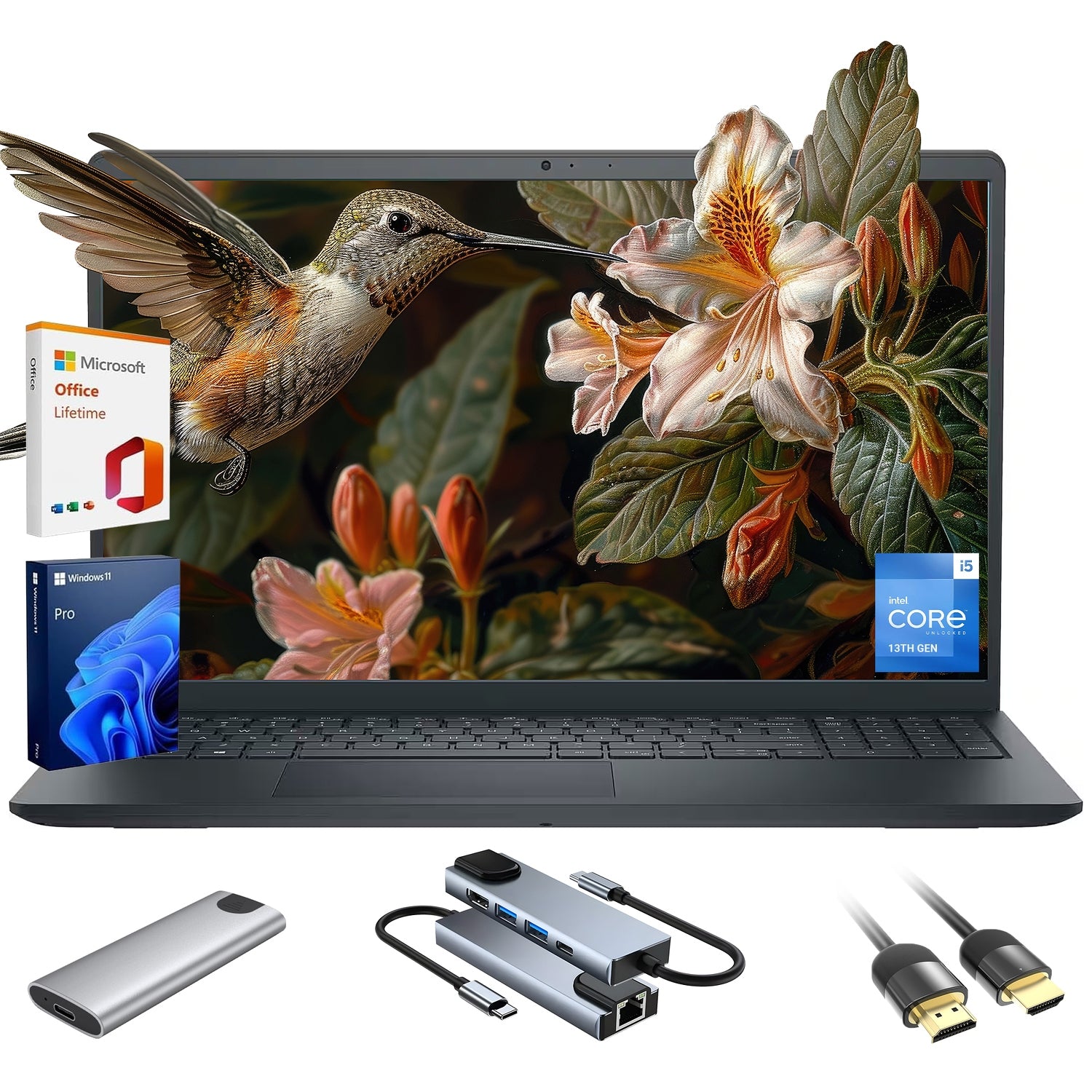 Dell Inspiron 3535 15.6” FHD Touchscreen Laptop, Intel Core i5-1334U, 8GB RAM, 512GB SSD, 3-in-1 External Storage Bundle, Lifetime Office, WiFi 6, Keypad, HDMI, Windows 11 Pro