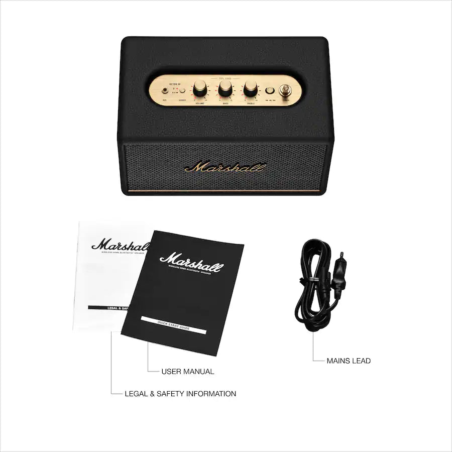 Marshall Acton III Bluetooth Home Speaker with Bass / Treble / Volume Controls and 3.5 mm Auxiliary Input, Black