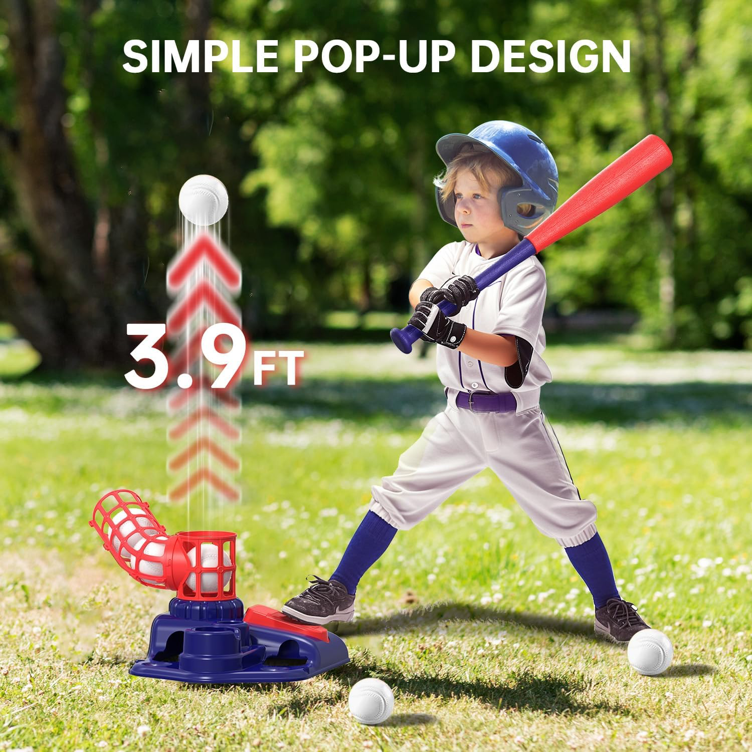 3-in-1 Kids Baseball Set for Ages 3-5/5-8, Batting Tee, Stand Tee, Pitching Machine with 6 Plastic Softballs & Bat, Adjustable Height, Indoor/Outdoor Backyard Sport Games Gifts for Boys and Girls