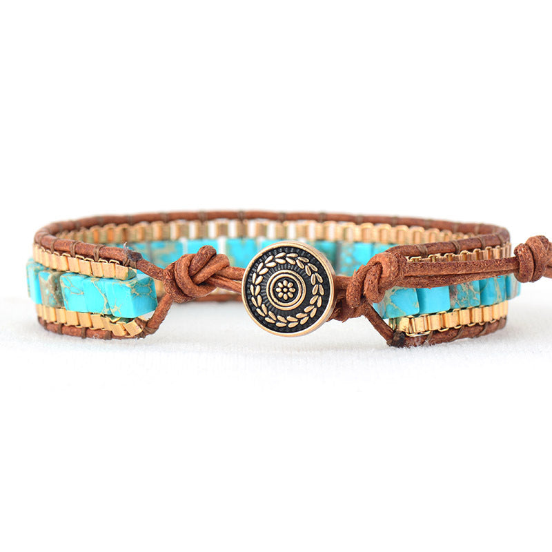 Fashion Imperial Stone Hand-woven Leather Bracelet
