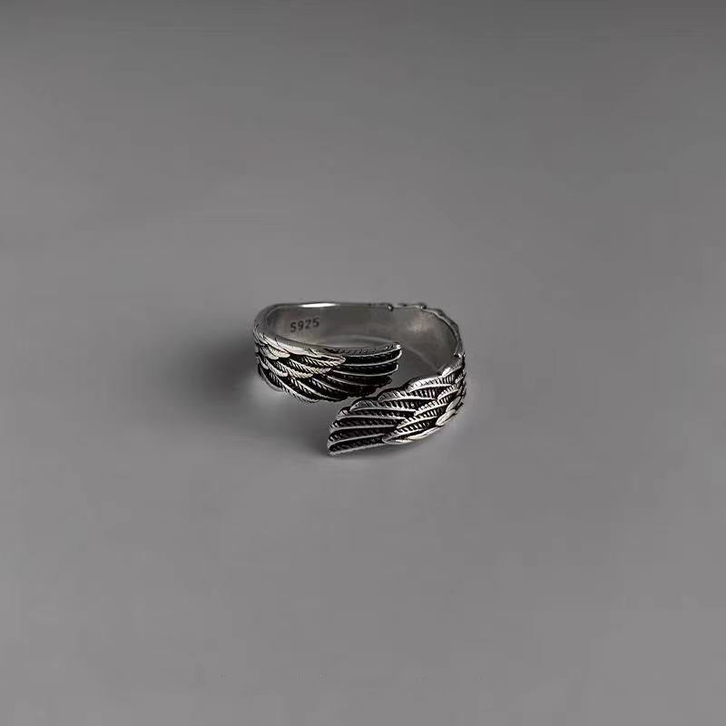 Love Couple Plain Silver Ring Angel Wings