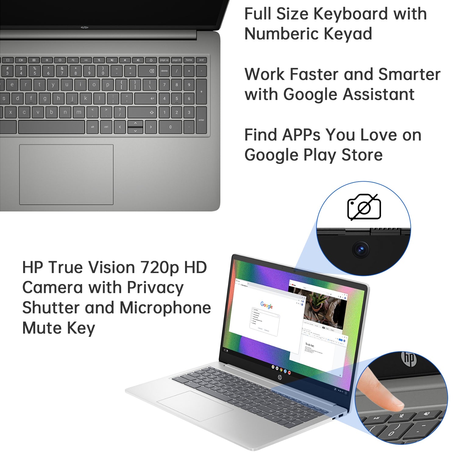 HP Chromebook 15.6 inch Laptop for Students, 15.6