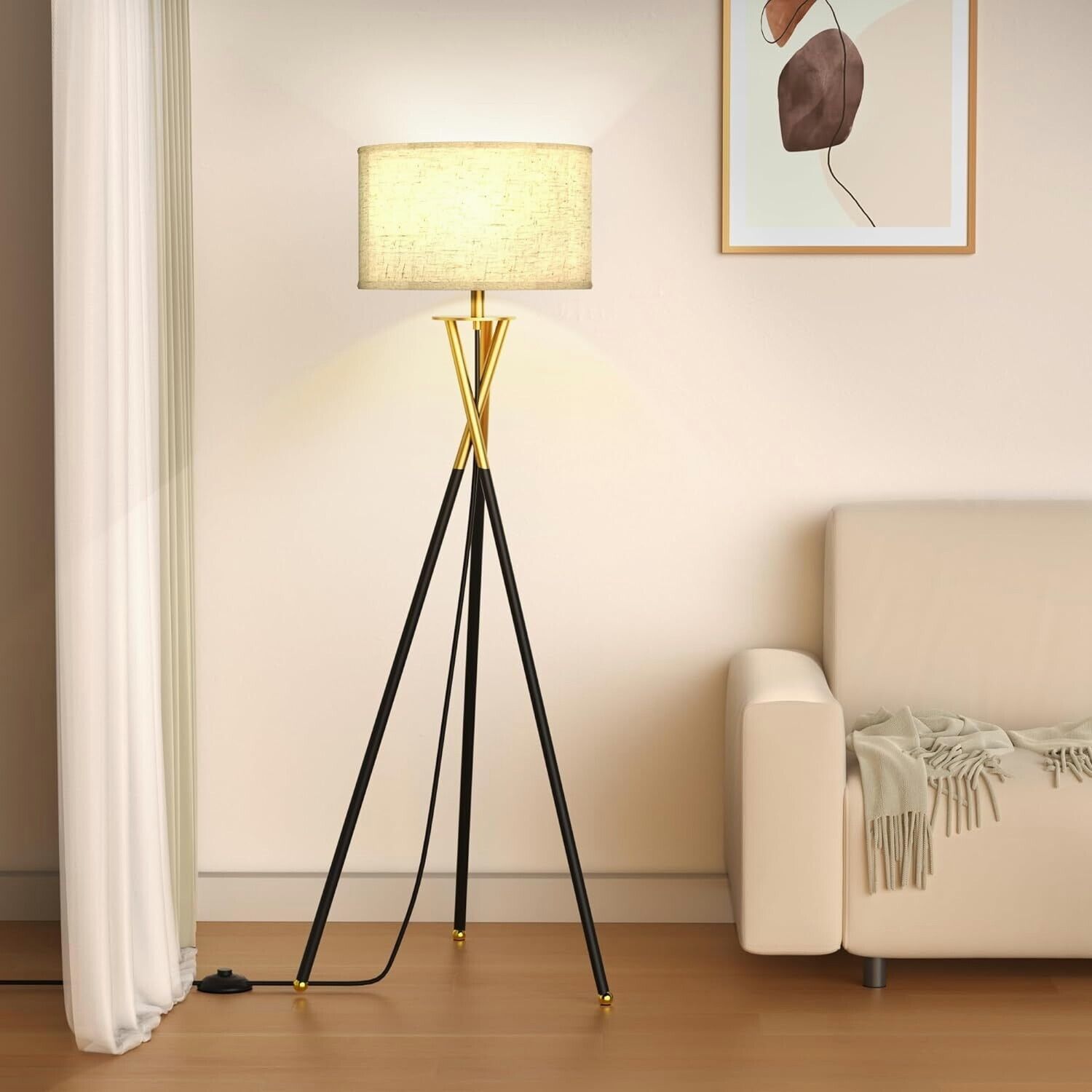 Capon Tripod Floor Lamp for Living Room, Tall Mid Century Standing Lamp