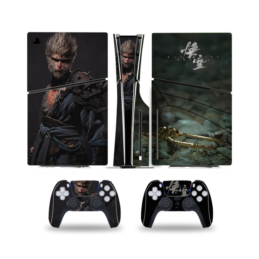 PlayStation 5 Slim Disc Version PS5 Gaming Console, AMD Ryzen Zen 8 Cores CPU 1TB PCIe Gen 4 NVNe SSD with 2 Wireless Controller, Customized Full Body Skins - Black Myth Wukong - PS5 Disc Slim