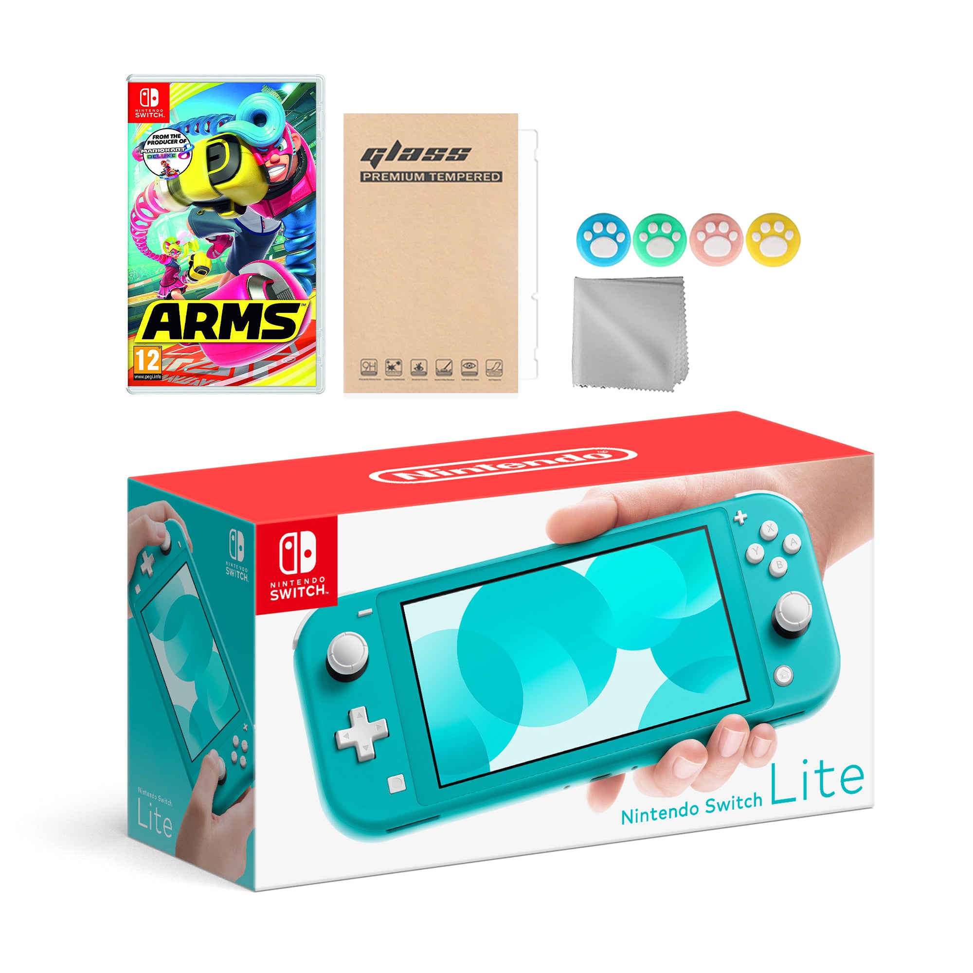 Nintendo Switch Lite Turquoise with Arms and Mytrix Accessories NS Game Disc Bundle Best Holiday Gift