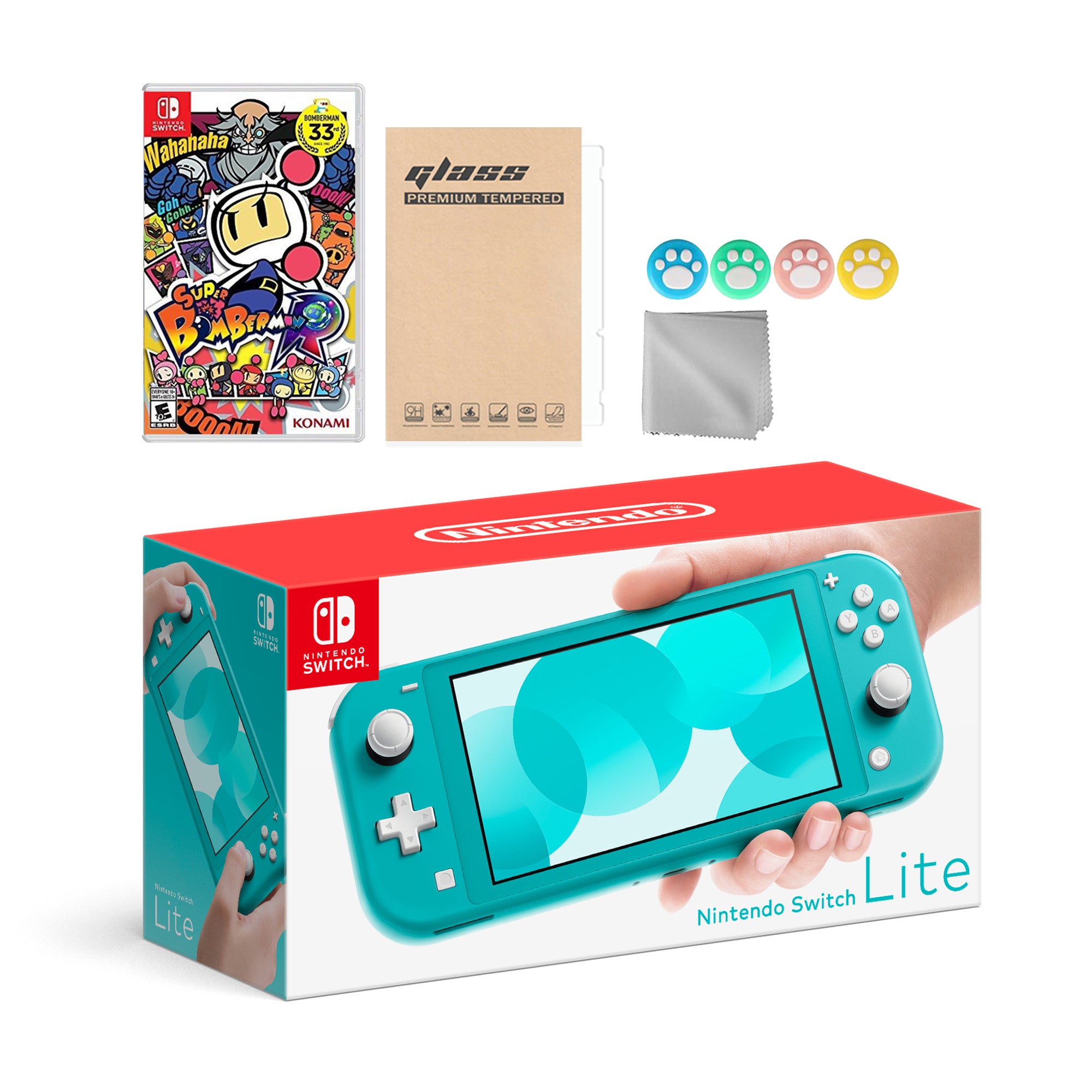 Nintendo Switch Lite Turquoise with Super Bomberman R and Mytrix Accessories NS Game Disc Bundle Best Holiday Gift