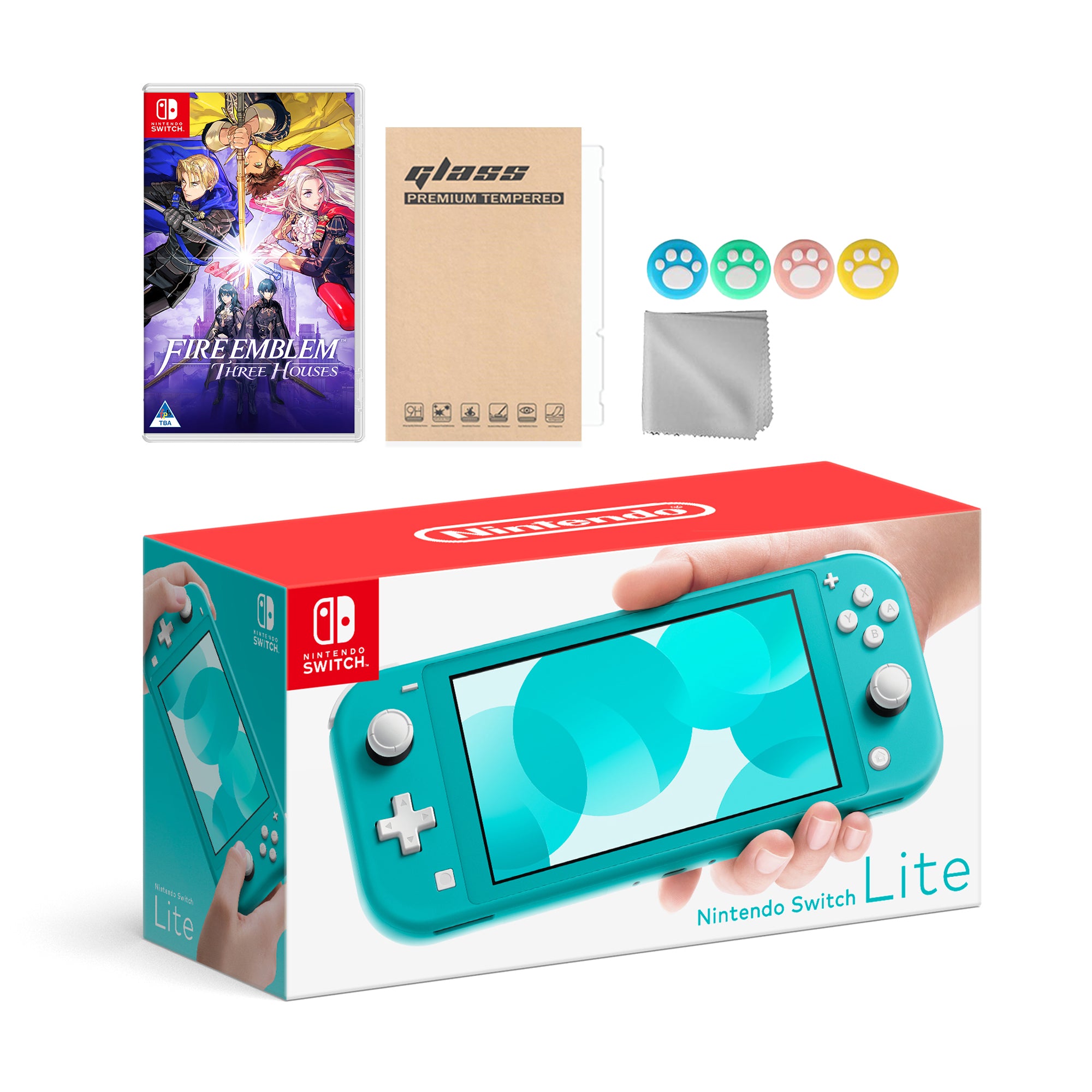 Nintendo Switch Lite Turquoise with Fire Emblem: Three Houses and Mytrix Accessories NS Game Disc Bundle Best Holiday Gift
