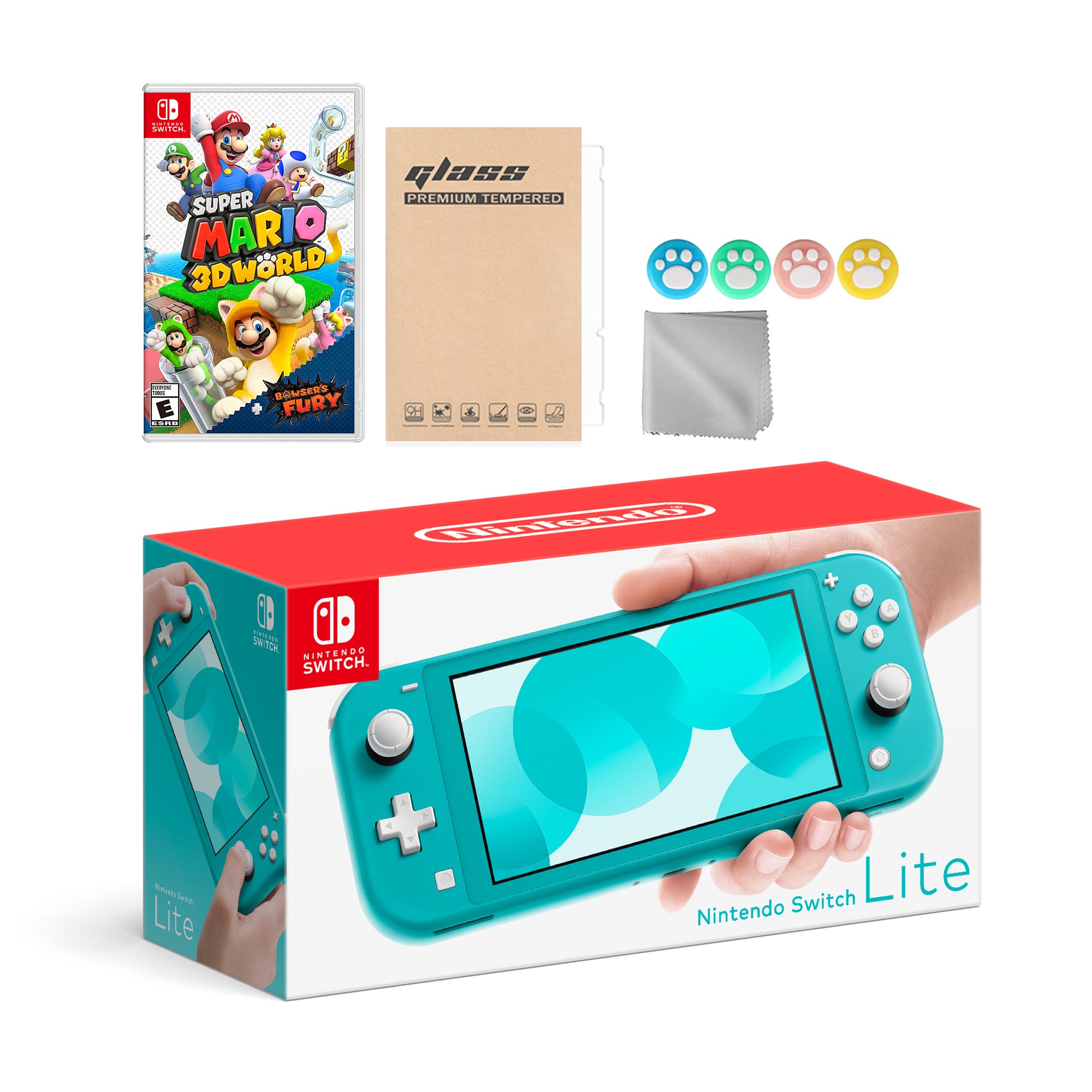 Nintendo Switch Lite Turquoise with Super Mario 3D World + Bowser's Fury and Mytrix Accessories NS Game Disc Bundle Best Holiday Gift