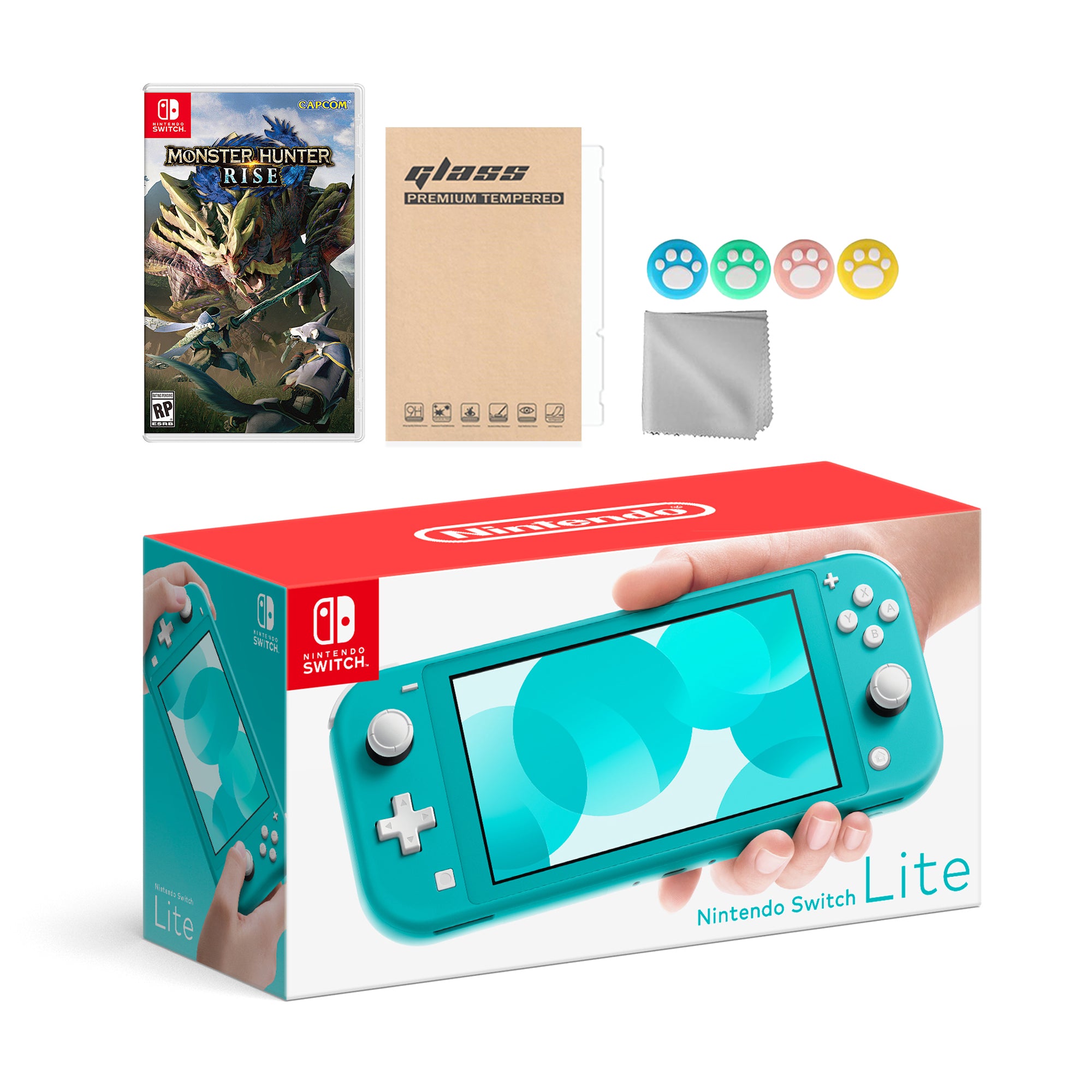 Nintendo Switch Lite Turquoise with Monster Hunter: Rise and Mytrix Accessories NS Game Disc Bundle Best Holiday Gift