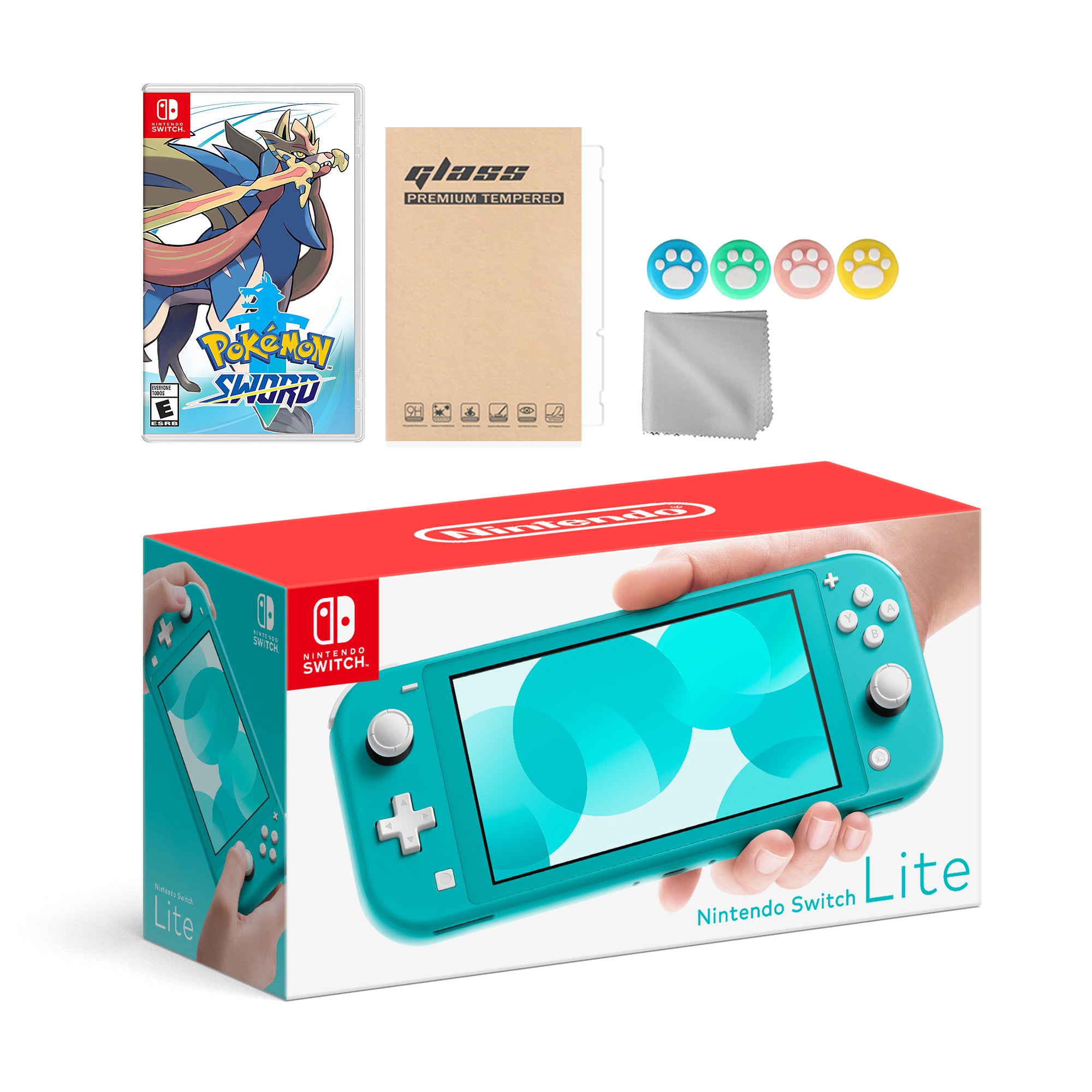 Nintendo Switch Lite Turquoise with Pokemon Sword and Mytrix Accessories NS Game Disc Bundle Best Holiday Gift