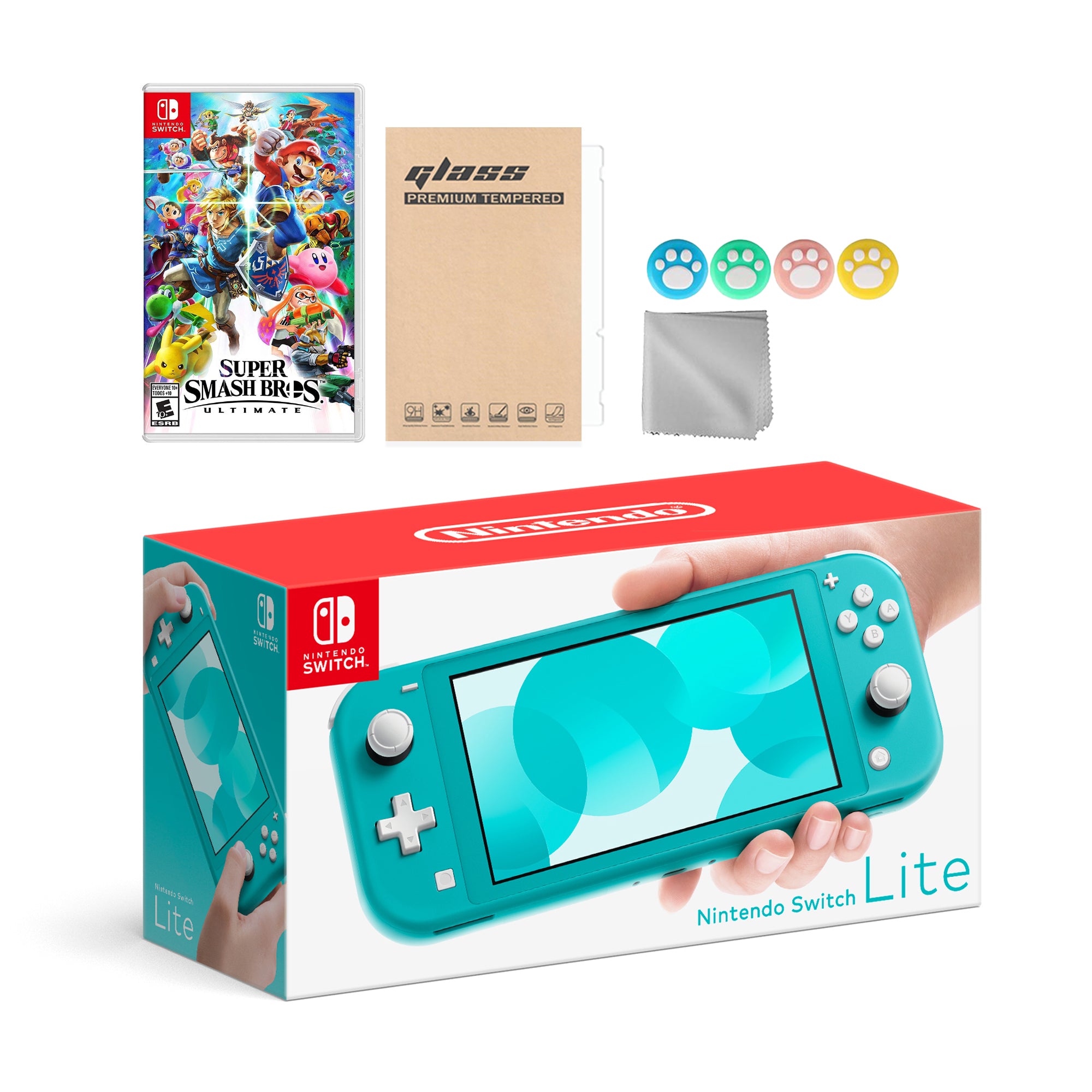 Nintendo Switch Lite Turquoise with Super Smash Bros. Ultimate and Mytrix Accessories NS Game Disc Bundle Best Holiday Gift