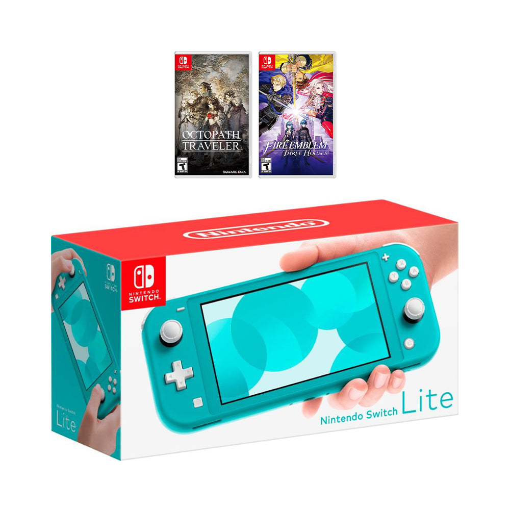 Nintendo Switch Lite Turquoise Console Bundle with 2 Games:  Octopath Traveler, and Fire Emblem: Three Houses. 2019 Latest Console and Games!