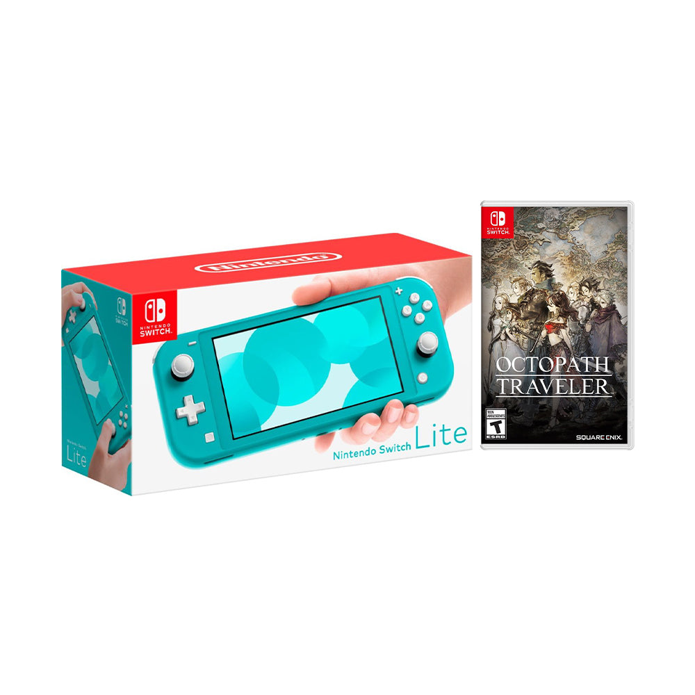 Nintendo Switch Lite Turquoise Bundle with Octopath Traveler NS Game Disc - 2019 New Game!