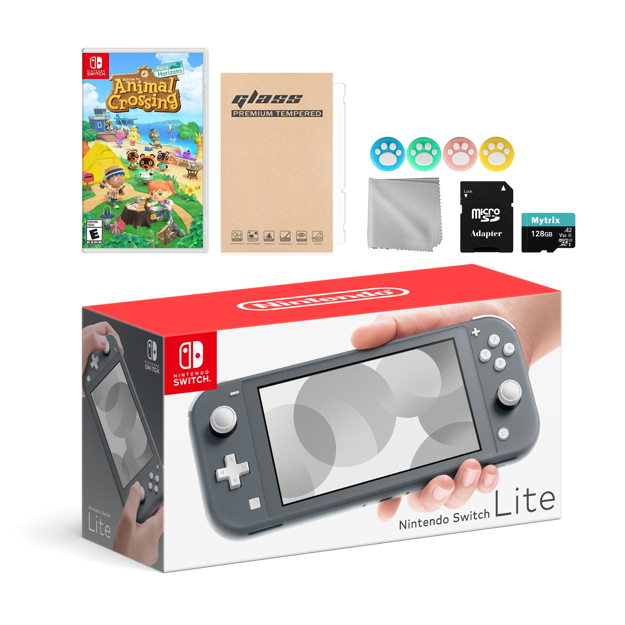 Nintendo Switch Lite Gray with Animal Crossing: New Horizons, Mytrix 128GB MicroSD Card and Accessories NS Game Disc Bundle Best Holiday Gift