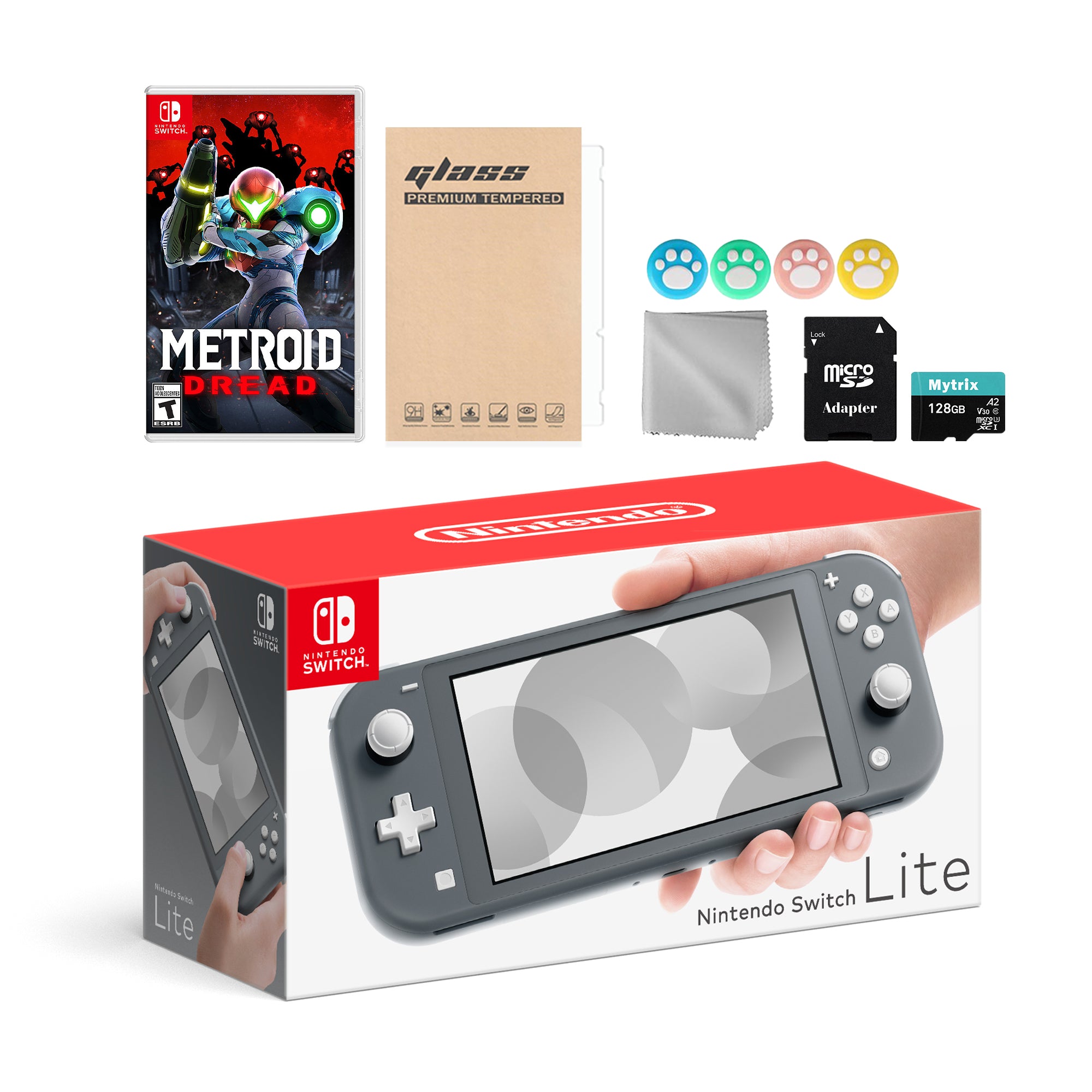 Nintendo Switch Lite Gray with Metroid Dread, Mytrix 128GB MicroSD Card and Accessories NS Game Disc Bundle Best Holiday Gift