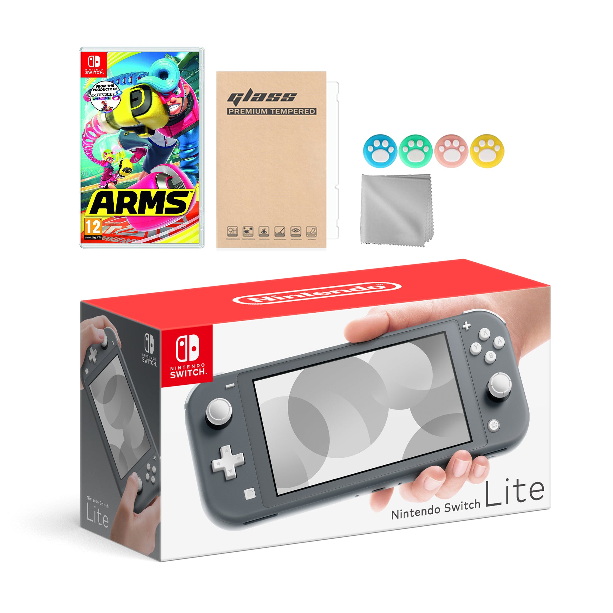 Nintendo Switch Lite Gray with Arms and Mytrix Accessories NS Game Disc Bundle Best Holiday Gift
