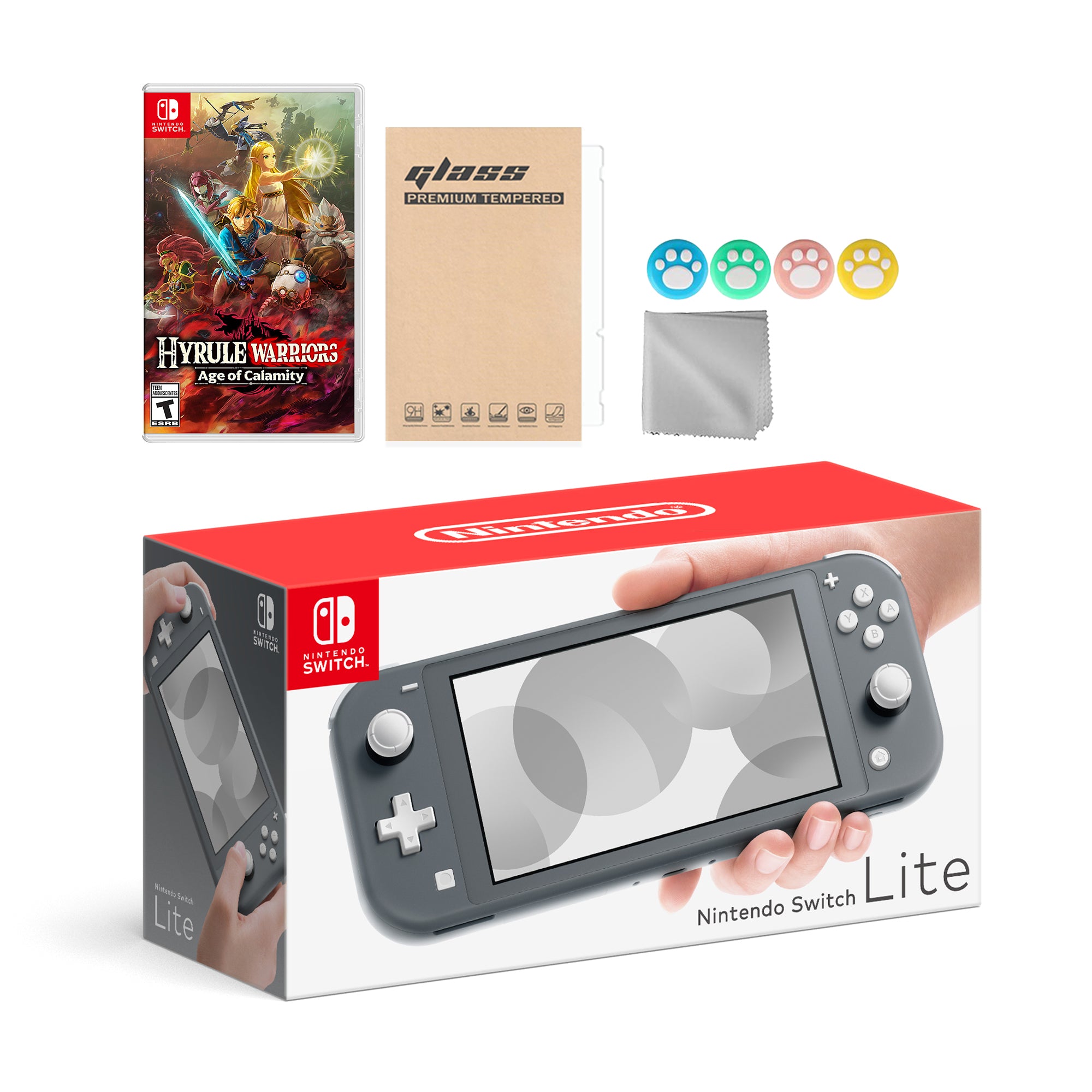 Nintendo Switch Lite Gray with Hyrule Warriors: Age of Calamity and Mytrix Accessories NS Game Disc Bundle Best Holiday Gift