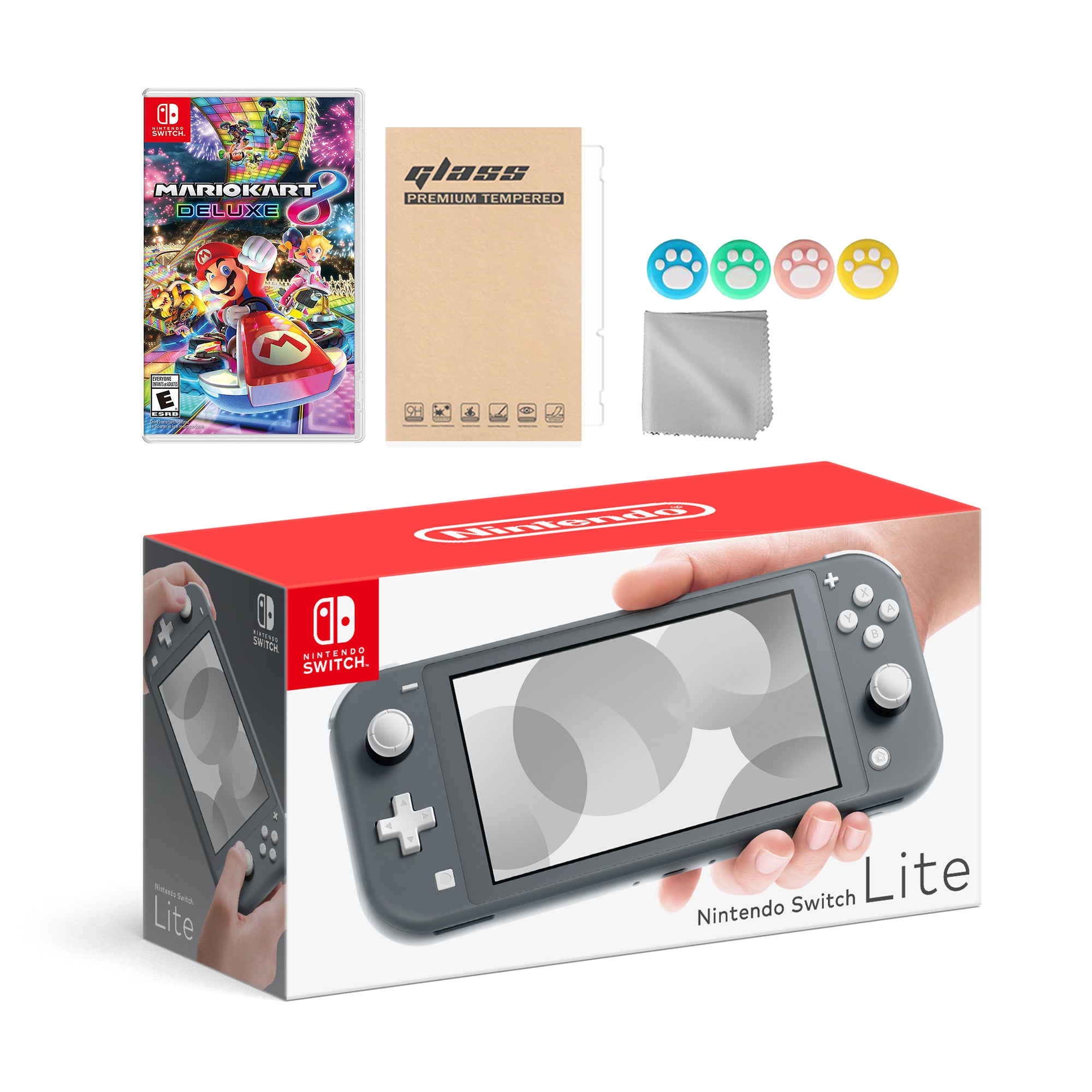 Nintendo Switch Lite Gray with Mario Kart 8 Deluxe and Mytrix Accessories NS Game Disc Bundle Best Holiday Gift