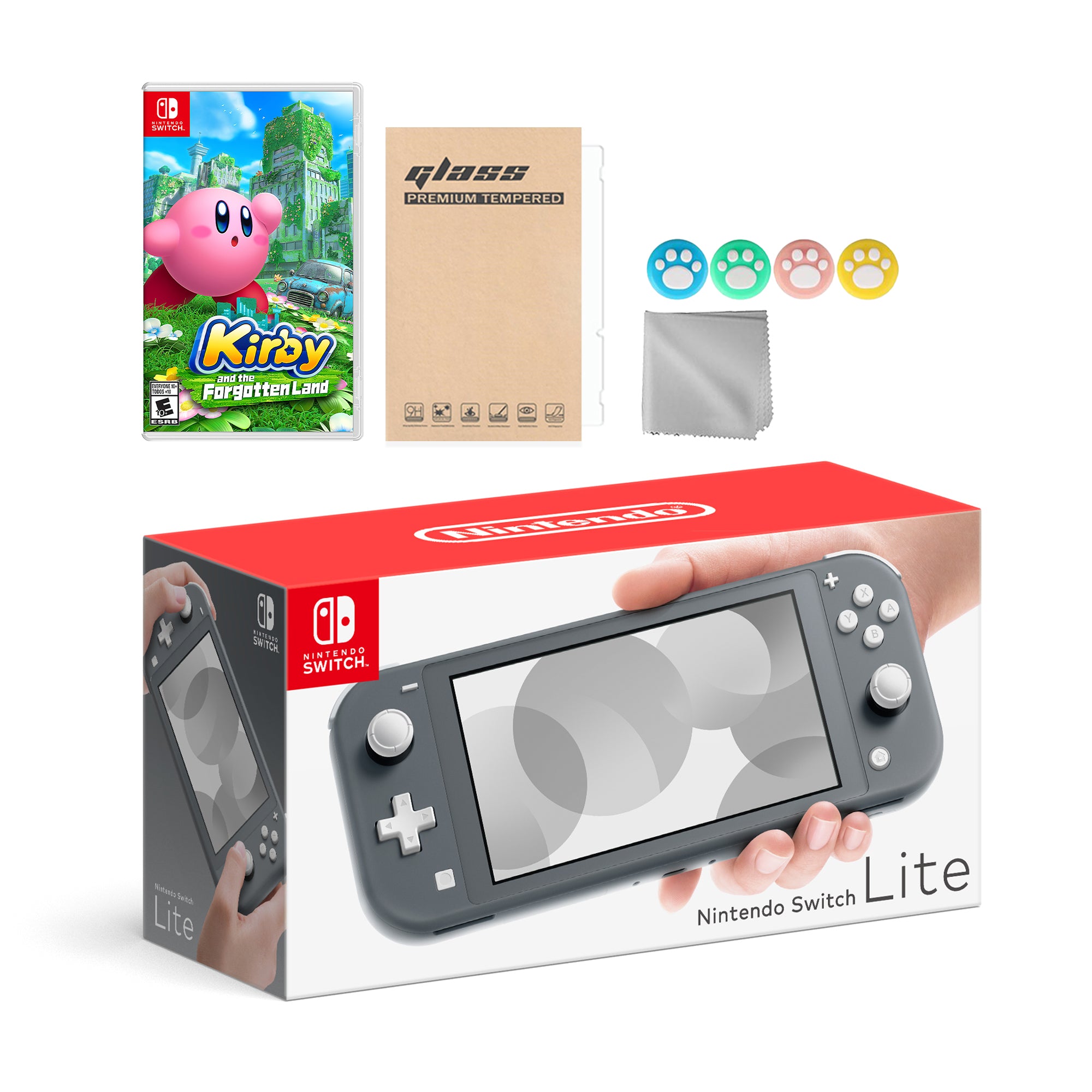 Nintendo Switch Lite Gray with Kirby and the Forgotten Land and Mytrix Accessories NS Game Disc Bundle Best Holiday Gift