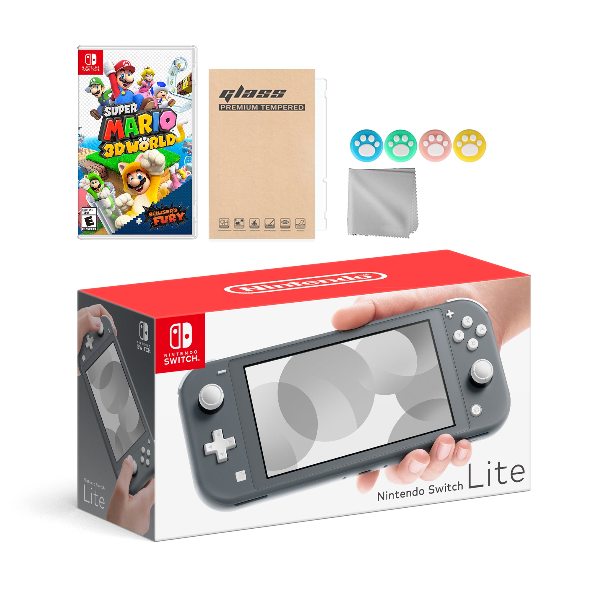 Nintendo Switch Lite Gray with Super Mario 3D World + Bowser's Fury and Mytrix Accessories NS Game Disc Bundle Best Holiday Gift