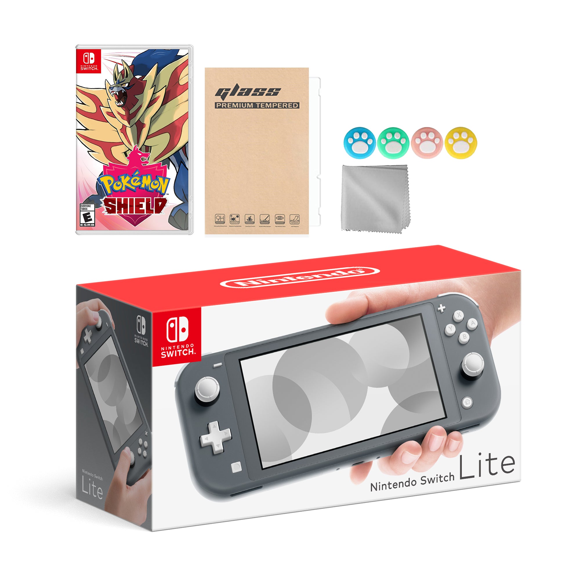 Nintendo Switch Lite Gray with Pokemon Shield and Mytrix Accessories NS Game Disc Bundle Best Holiday Gift