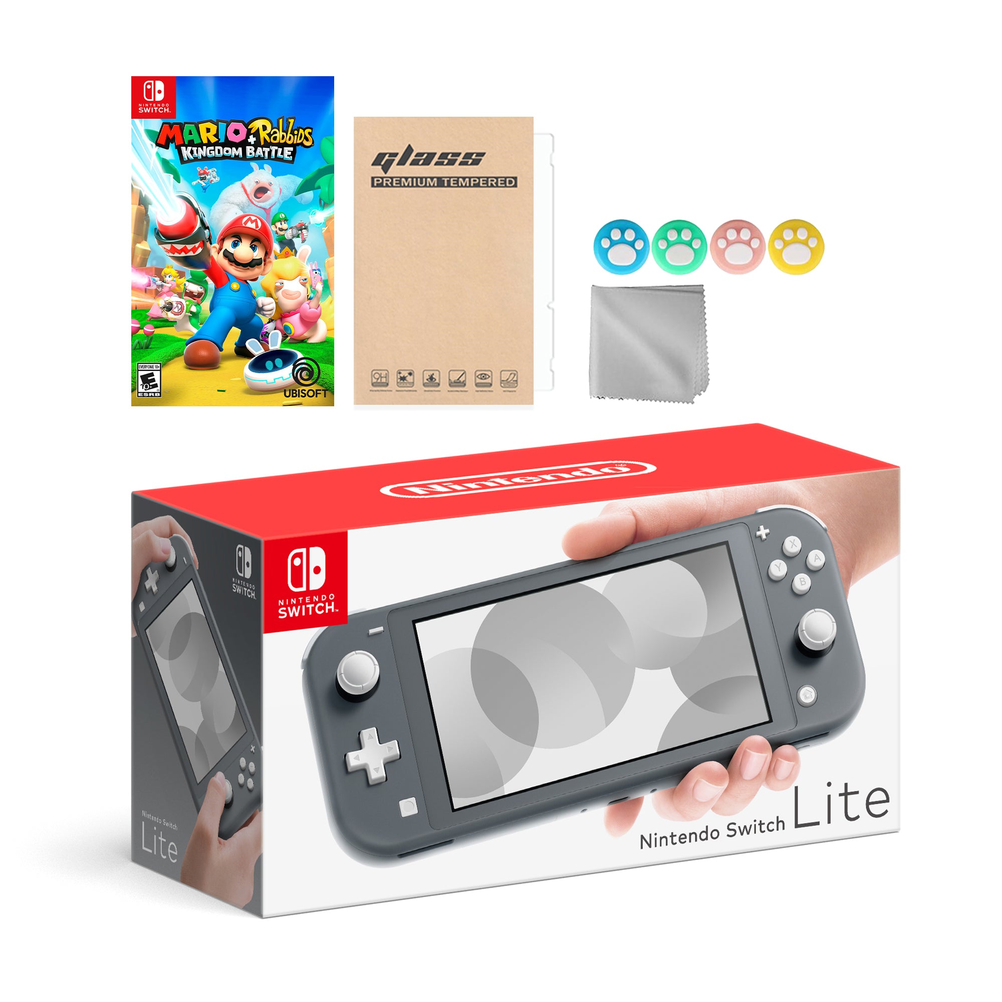 Nintendo Switch Lite Gray with Mario Rabbids Kingdom Battle and Mytrix Accessories NS Game Disc Bundle Best Holiday Gift