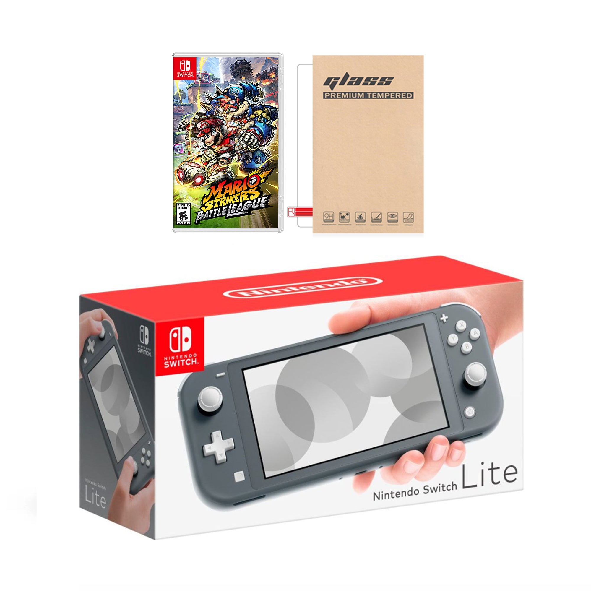 Nintendo Switch Lite Gray with Mario Strikers Battle League & Mytrix Screen Protector