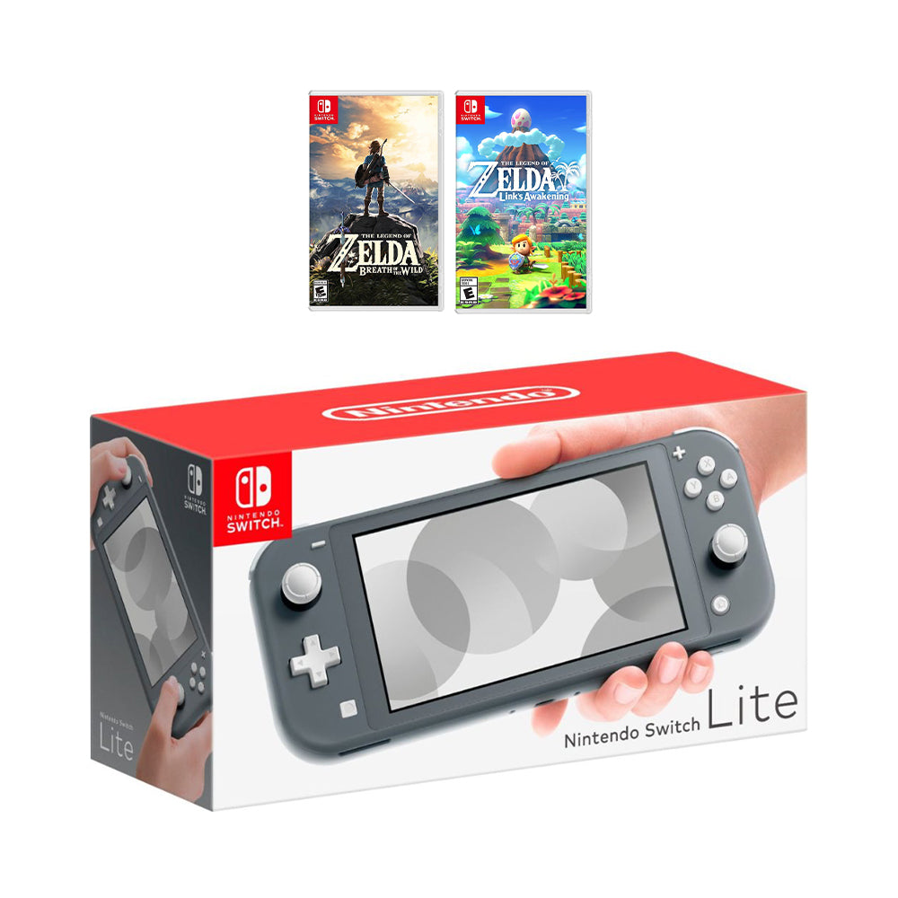 New Nintendo Switch Lite Gray Console Bundle with 2 Games: The Legend of Zelda: Breath of the Wild, and The Legend of Zelda Link's Awakening. 2019 Latest Console and Games!